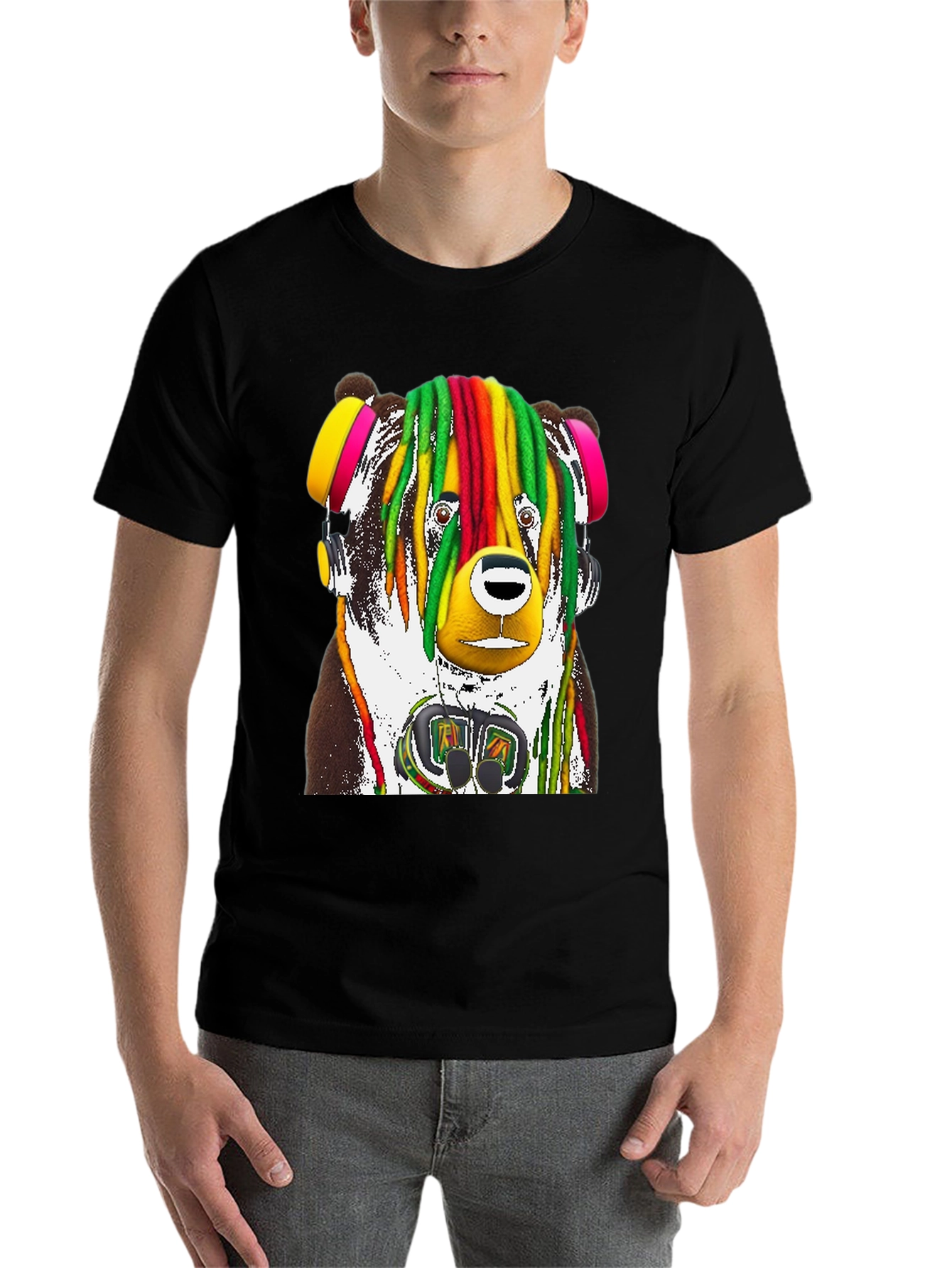 Black Rasta Bear Graphic Tee - Unique Design view 7