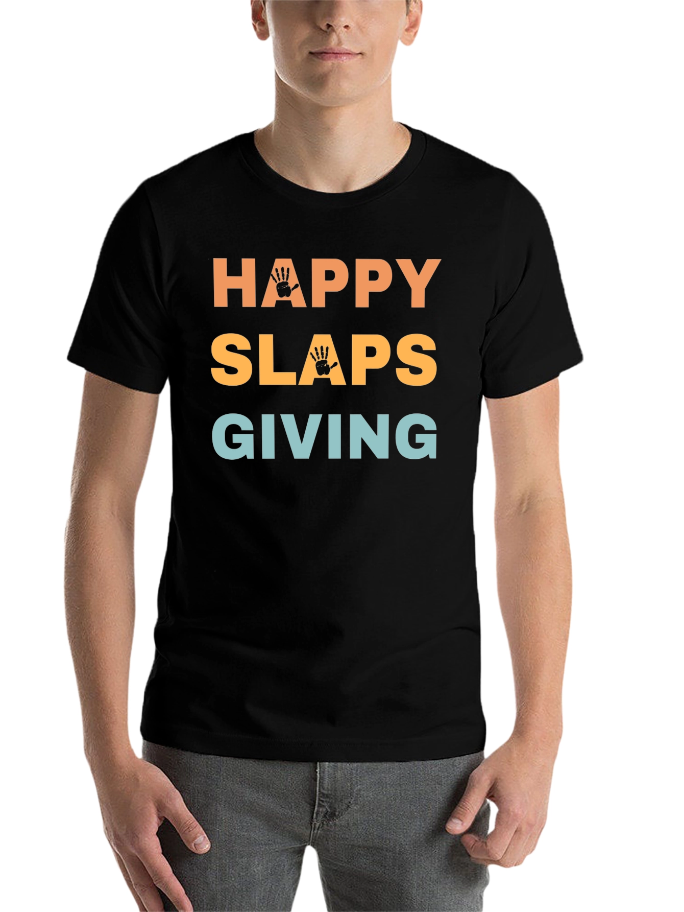 Black Happy Slaps Giving Black T-Shirt Novelty view 7