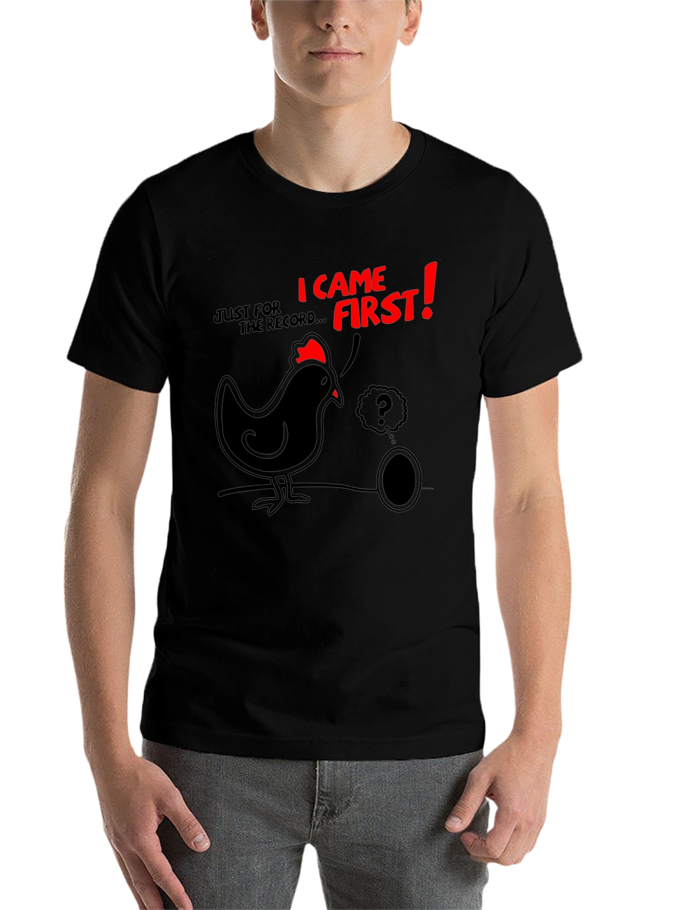 Black Funny Chicken & Egg T-Shirt - Who Came First? view 7