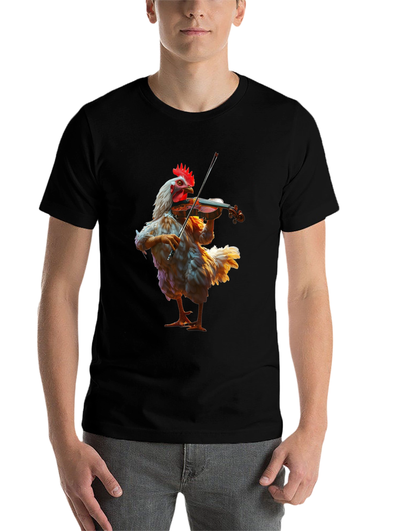 Black Chicken Playing Violin T-Shirt view 7