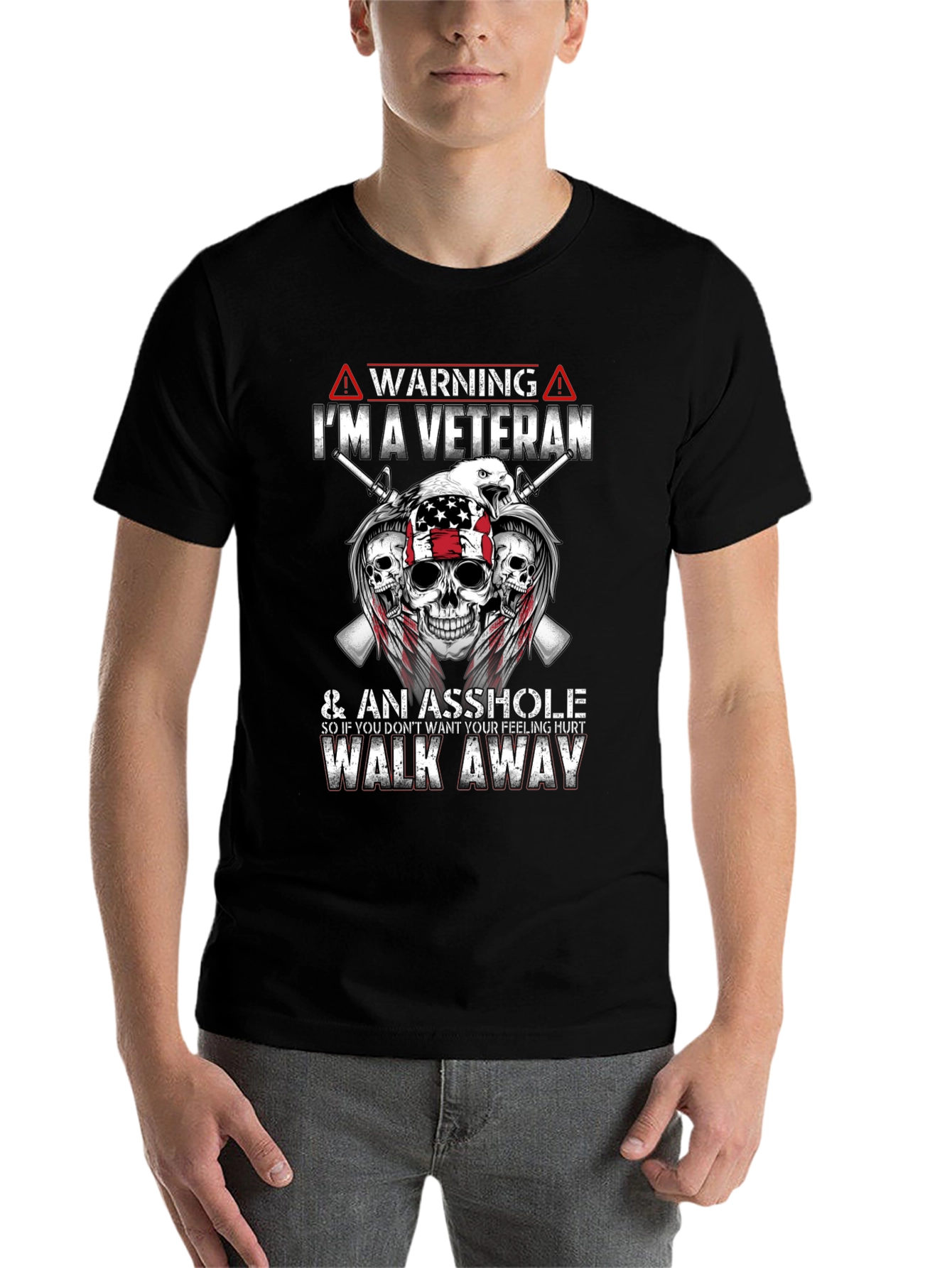 Black Warning Veteran Graphic Tee - Black view 7