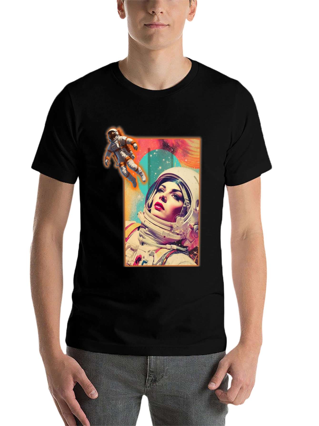 Black Astronaut Woman Graphic Tee - Stylish Space Design view 7