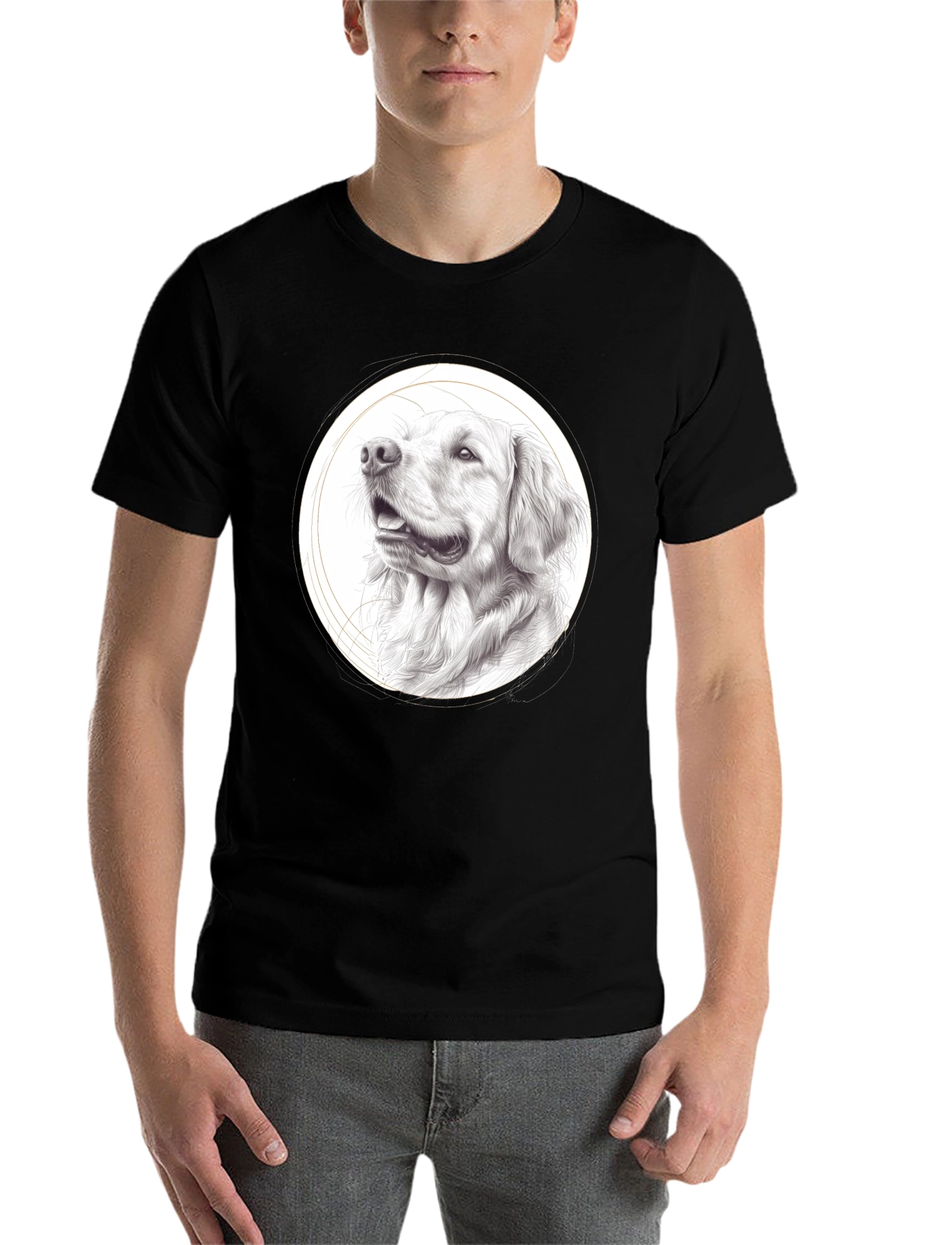 Black Dog Portrait Black T-Shirt - Artistic Pet Lover Tee view 7