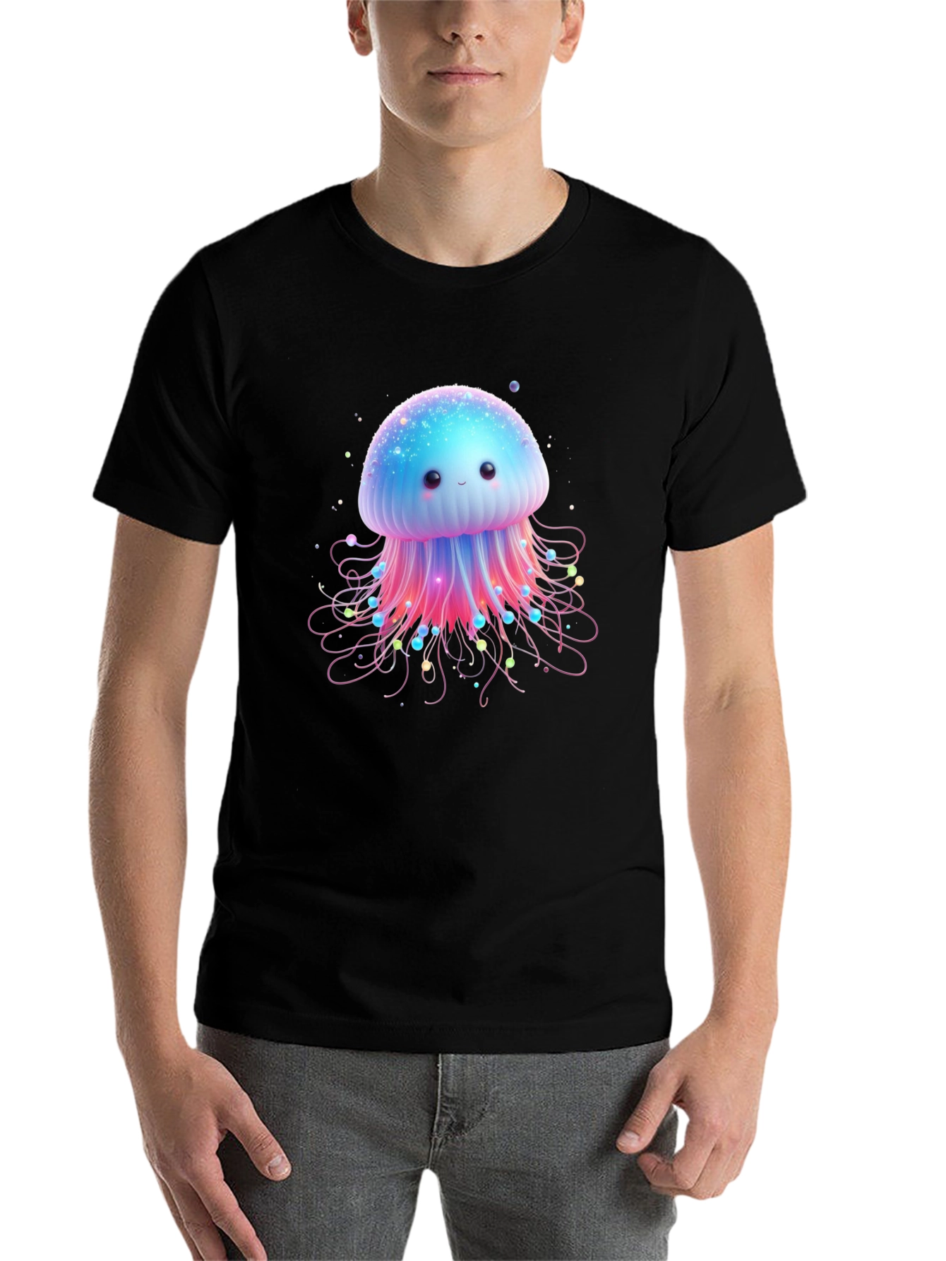 Black Cute Jellyfish Graphic Tee - Soft Cotton Comfort view 7