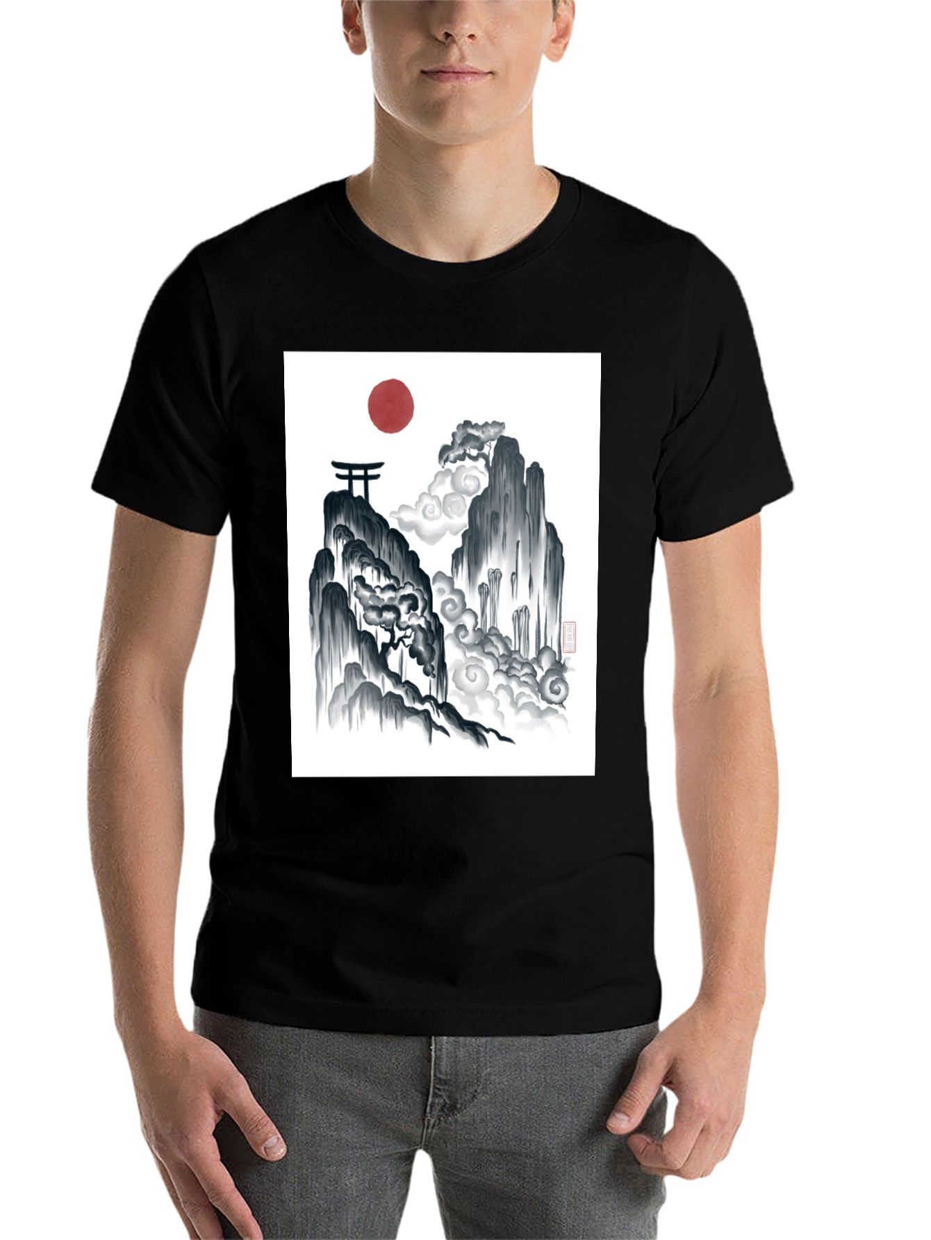Black Zen Mountain Graphic Tee - Black Cotton Blend view 7