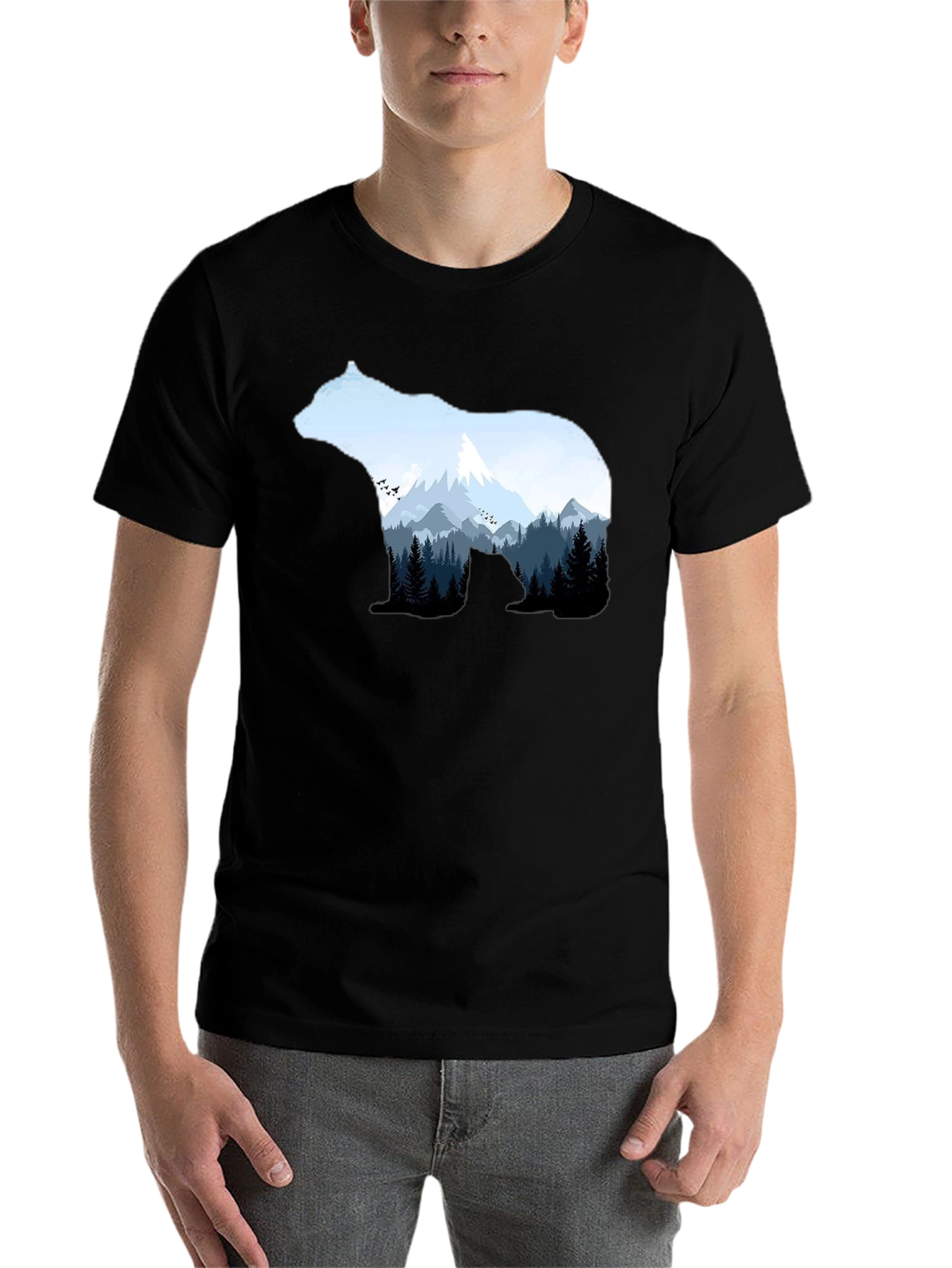 Black Nature Bear Graphic Tee - Black Crew Neck T-Shirt view 7