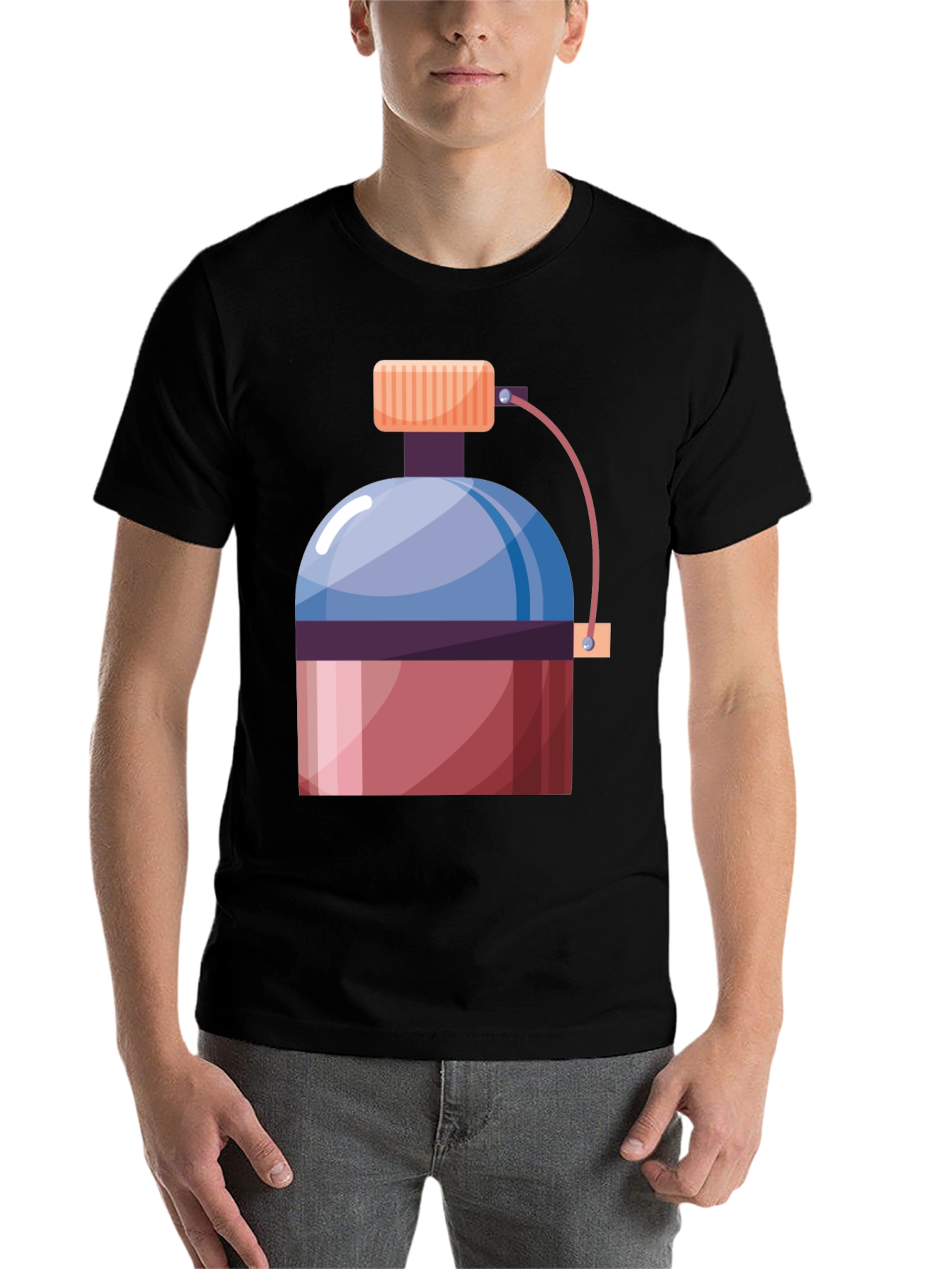 Black Fun Graphic Tee - Cartoon Water Bottle Black T-Shirt view 7