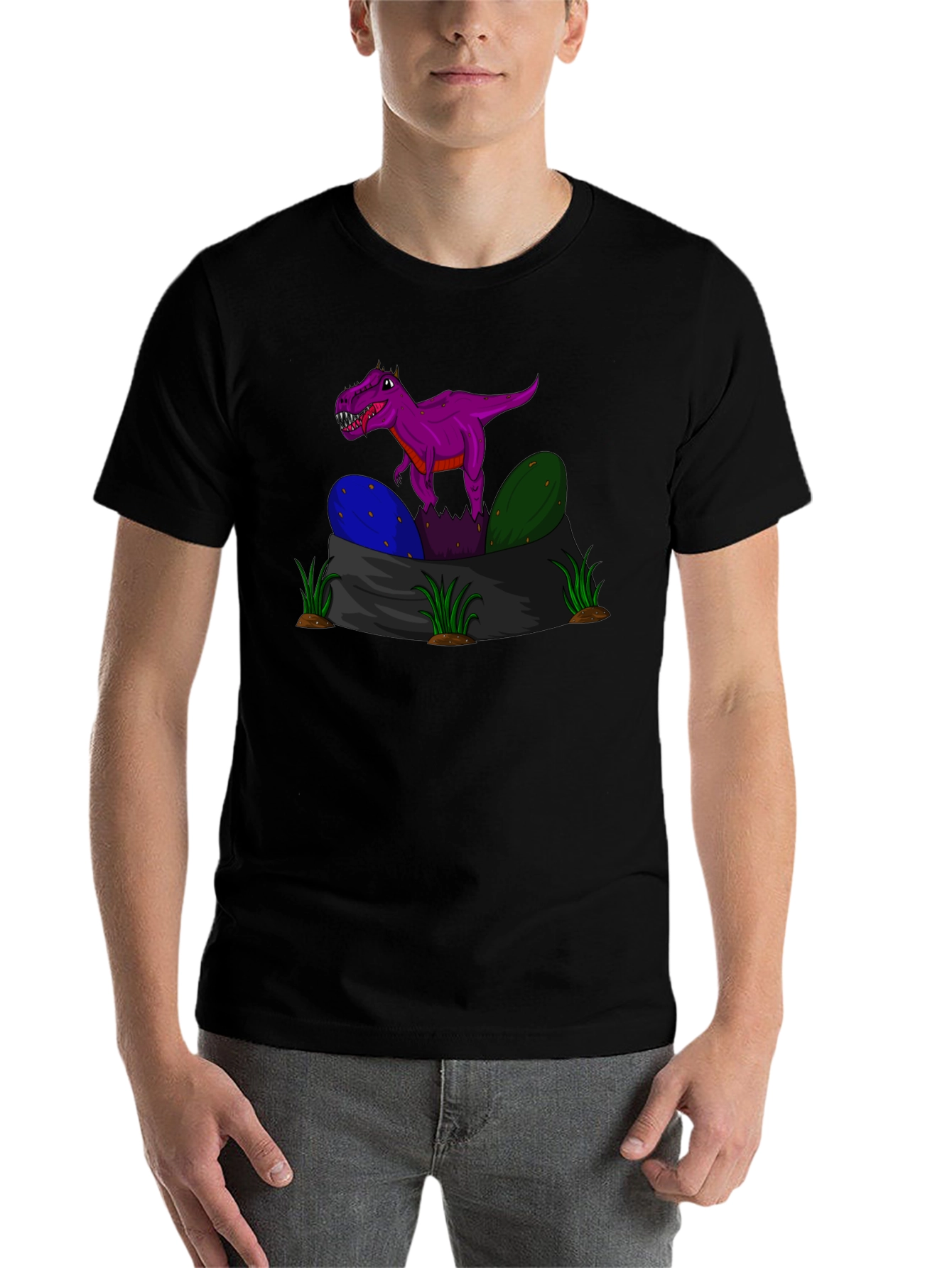 Black Dino Hatchling T-Shirt - Purple Rex Graphic Tee view 7