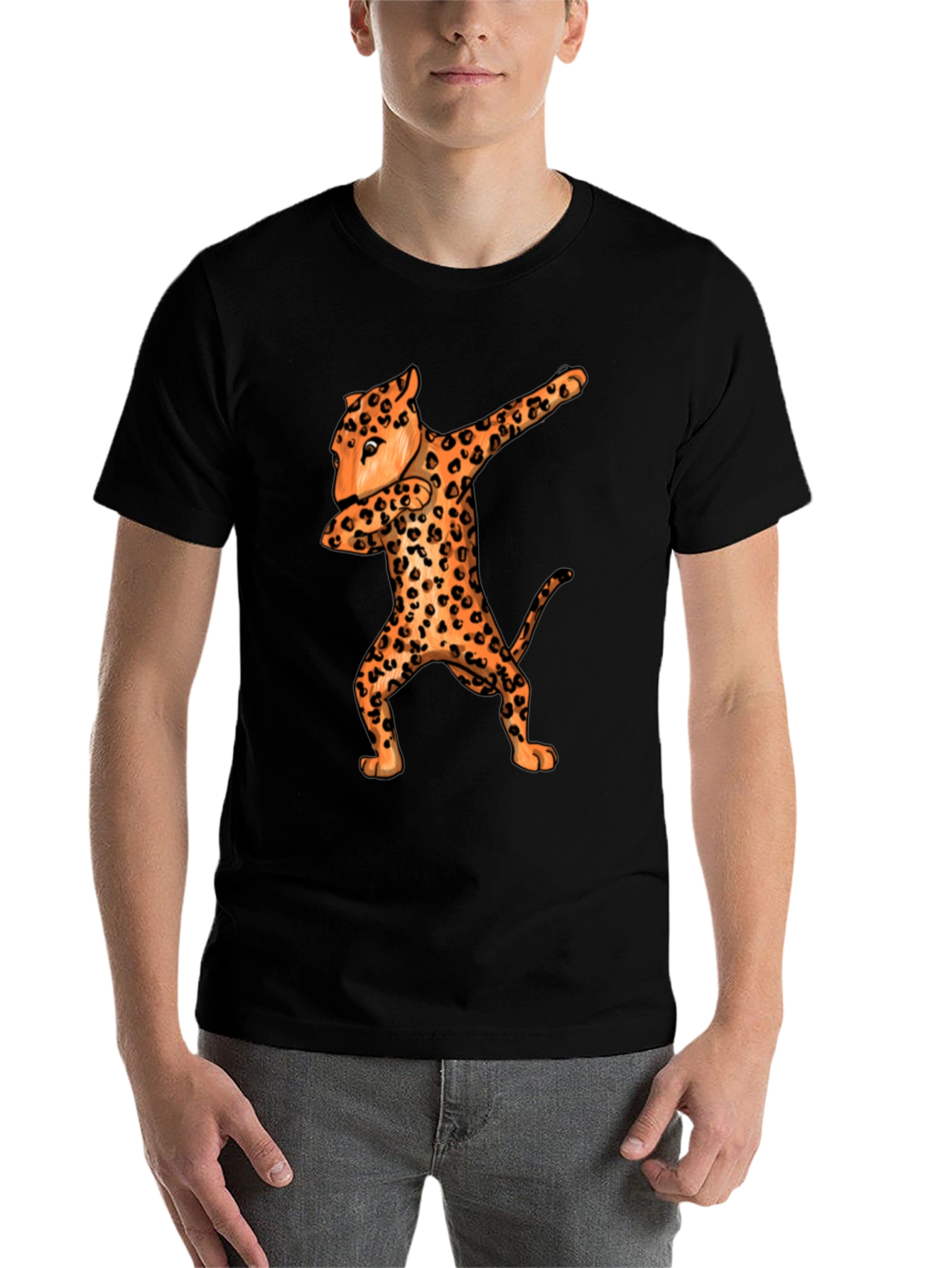 Black Dabbing Leopard Graphic Tee - Black Crew Neck view 7