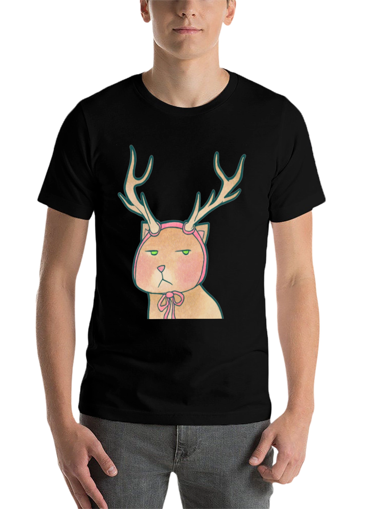 Black Cat Deer Graphic T-Shirt - Unisex Tee view 7