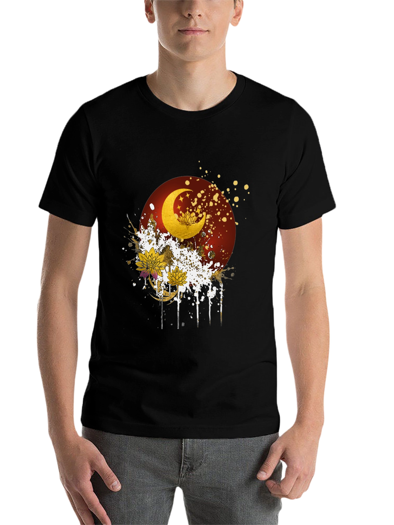 Black Celestial Moon & Lotus Graphic Tee view 7