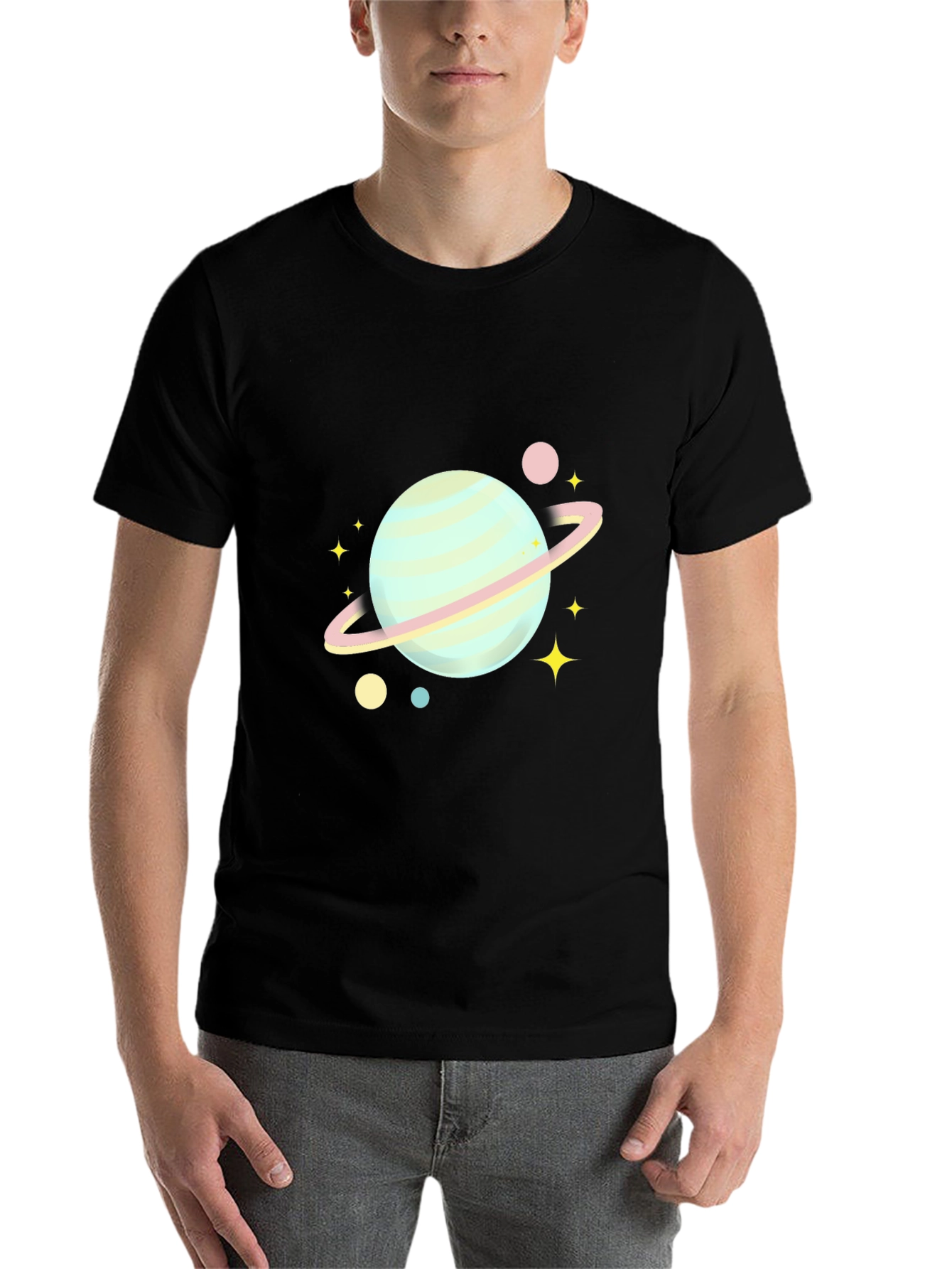 Black Planet & Stars Graphic Tee - Soft Cotton Blend view 7