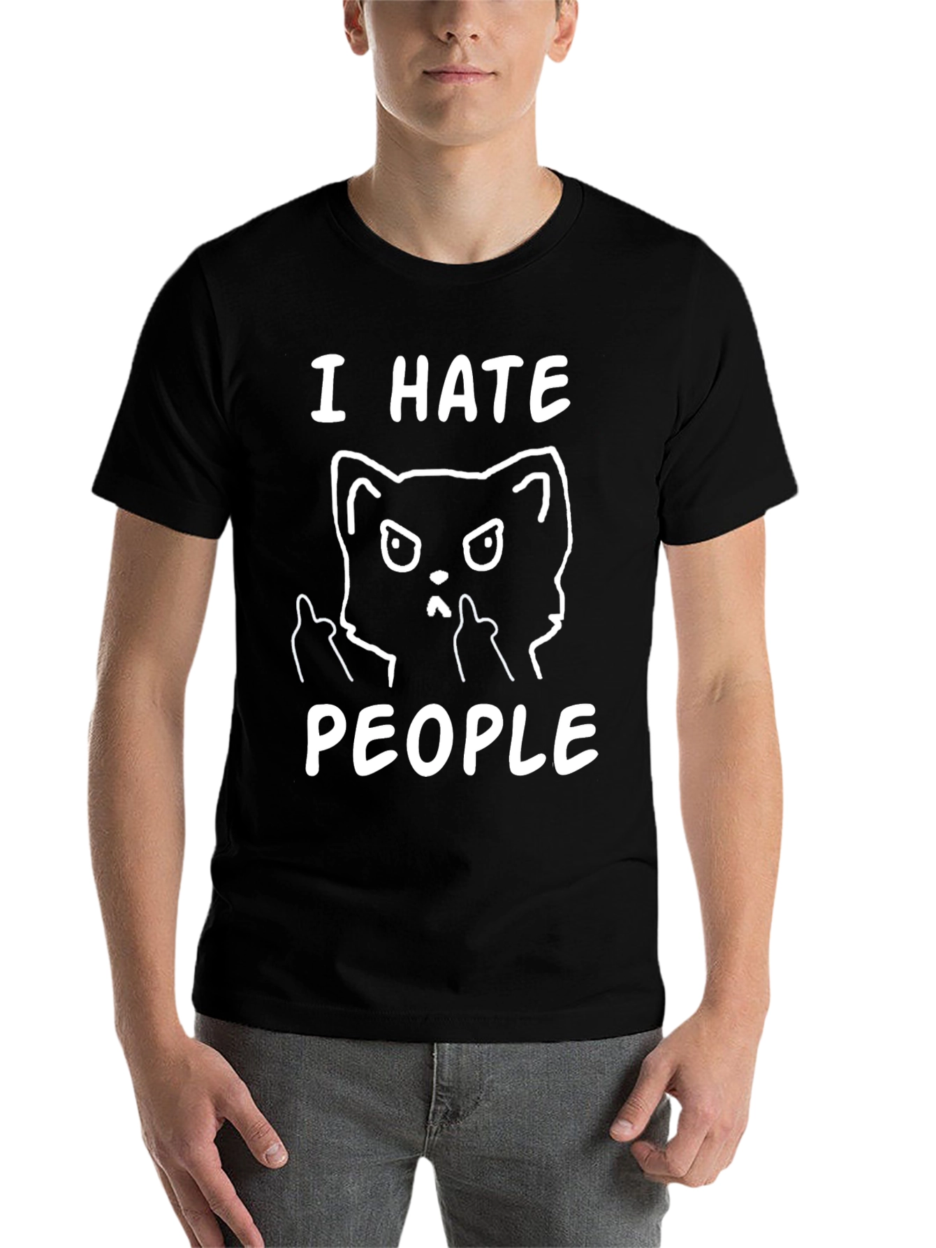 Black I Hate People Cat T-Shirt view 7
