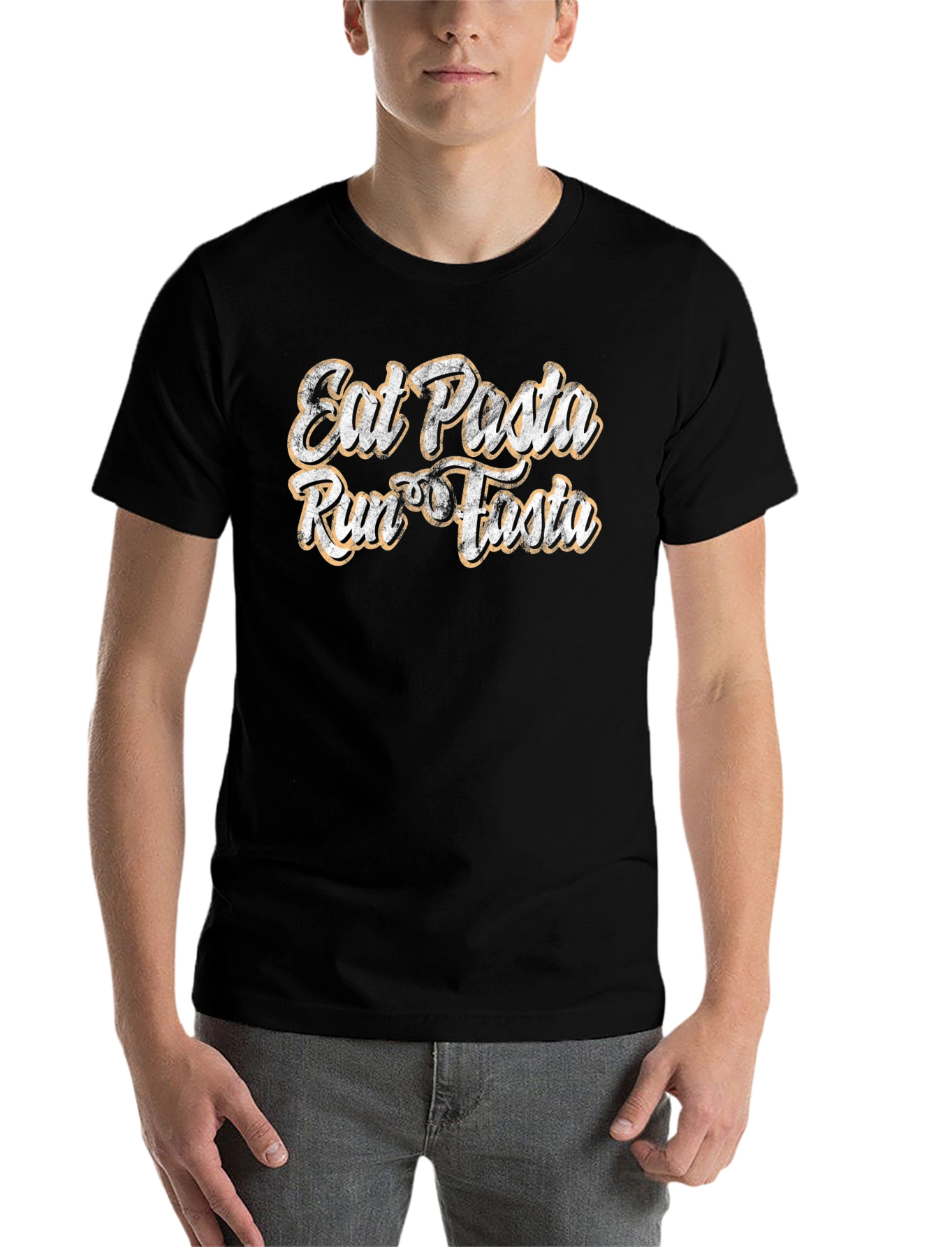 Black Eat Pasta Run Fasta Graphic T-Shirt view 7