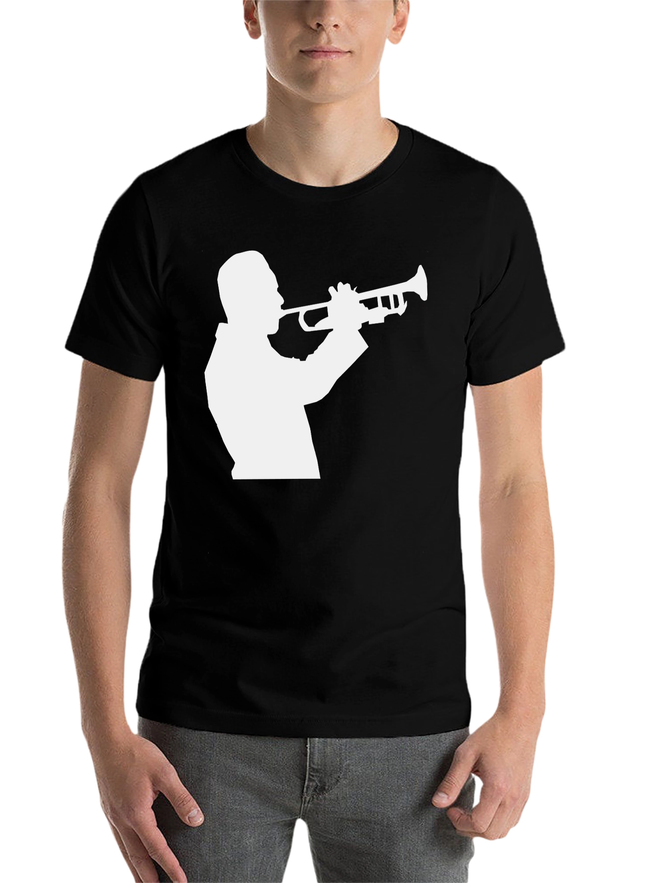 Black Jazz Trumpet Silhouette Graphic T-Shirt view 7