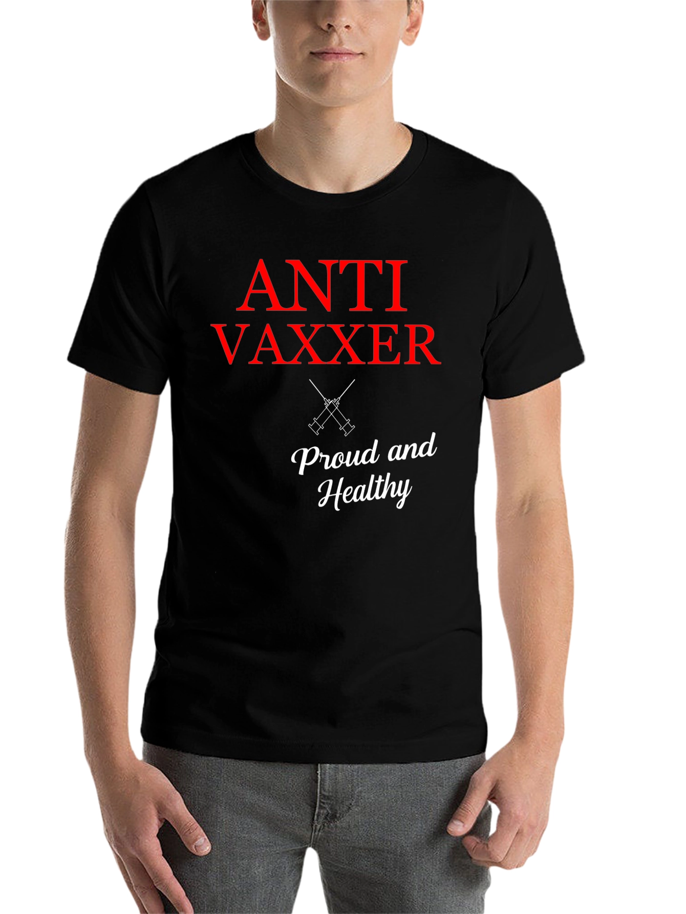 Black Anti Vaxxer T-Shirt - Proud & Healthy Statement Tee view 7