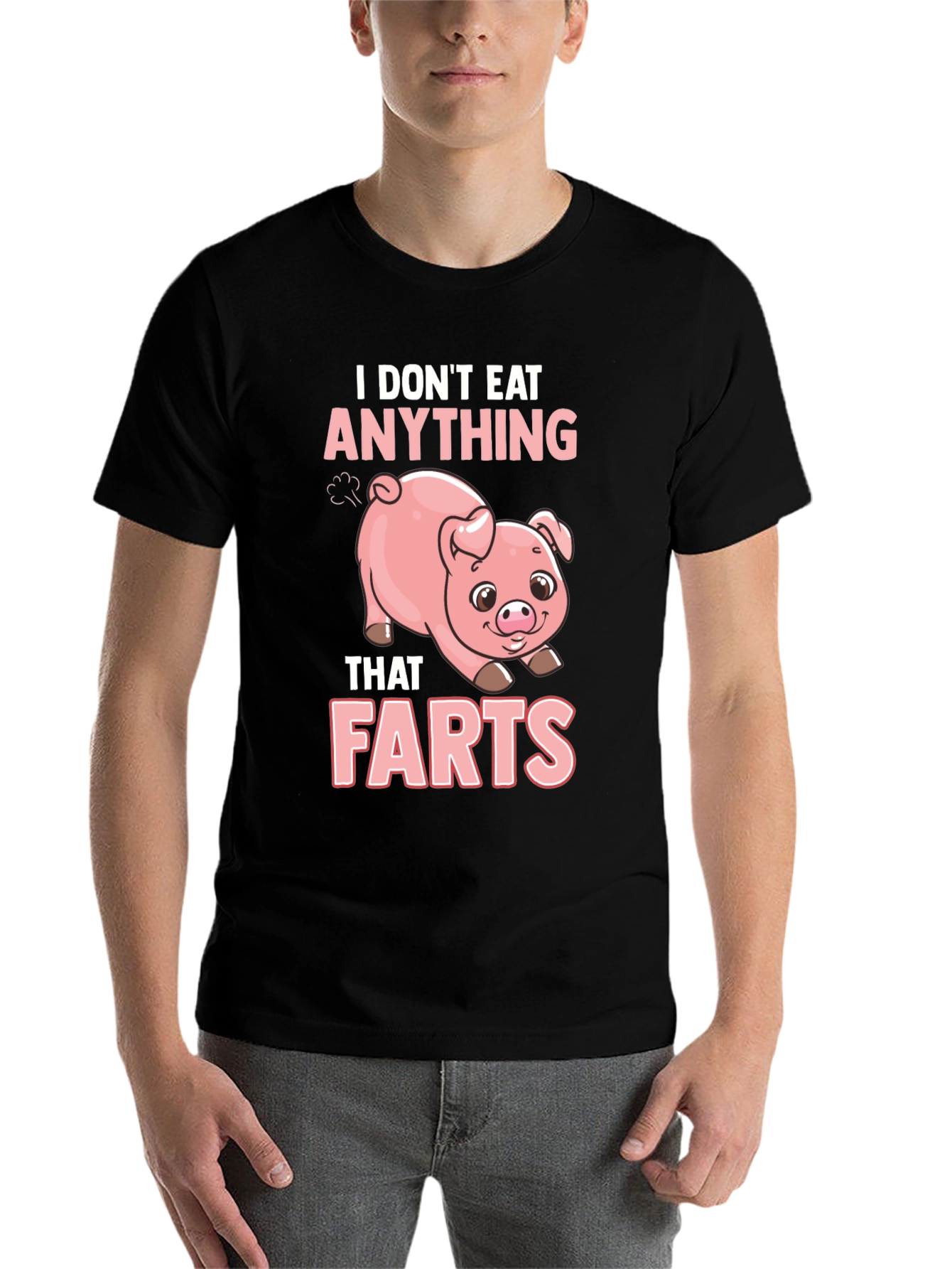 Black Vegan T-Shirt - I Don't Eat Anything That Farts view 7