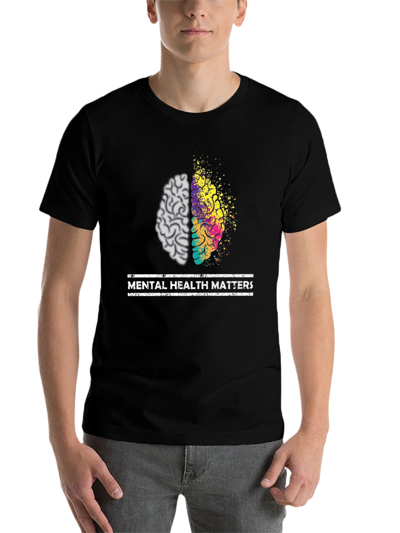 Black Mental Health Matters Brain Graphic Tee - Unisex view 7