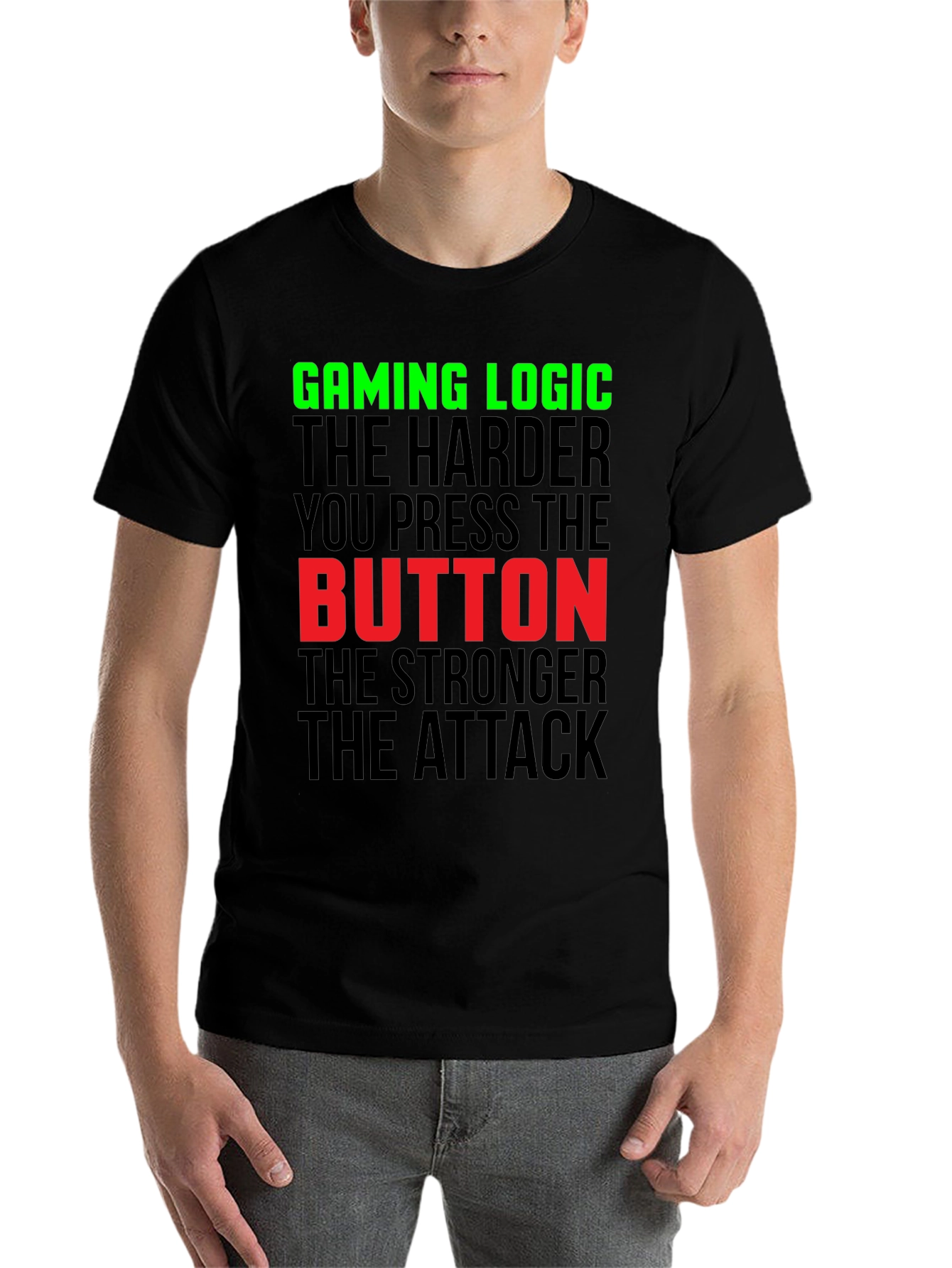 Black Gaming Logic T-Shirt - Harder You Press the Button view 7