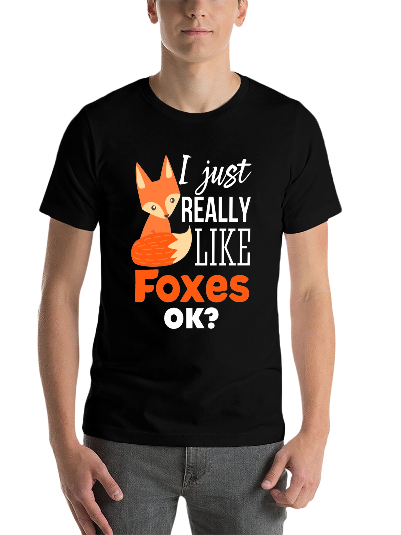 Black Cute Fox Graphic Tee - I Just Really Like Foxes view 7