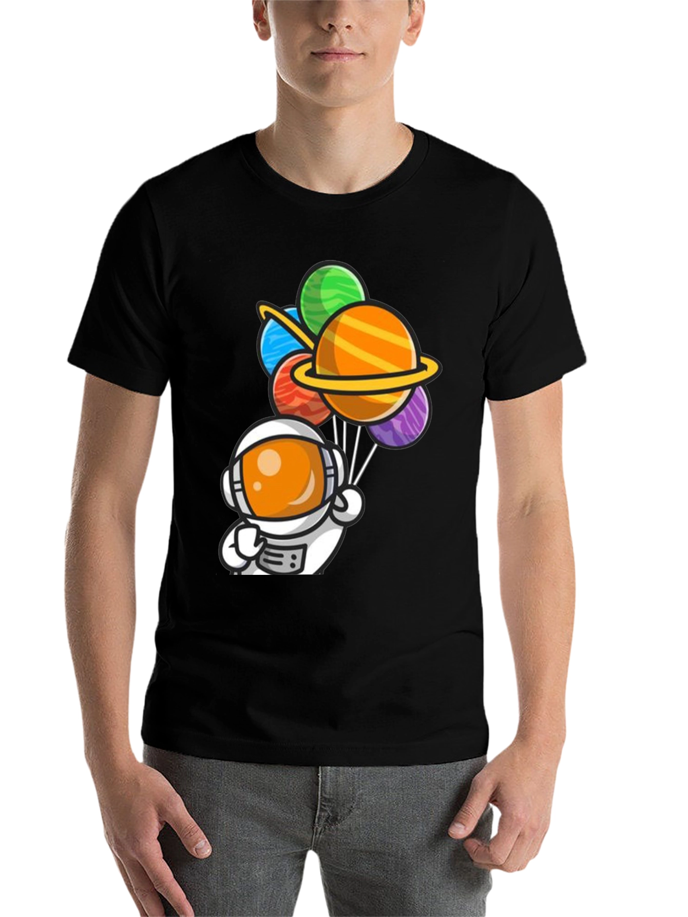 Black Astronaut Planet Balloons Graphic Tee view 7