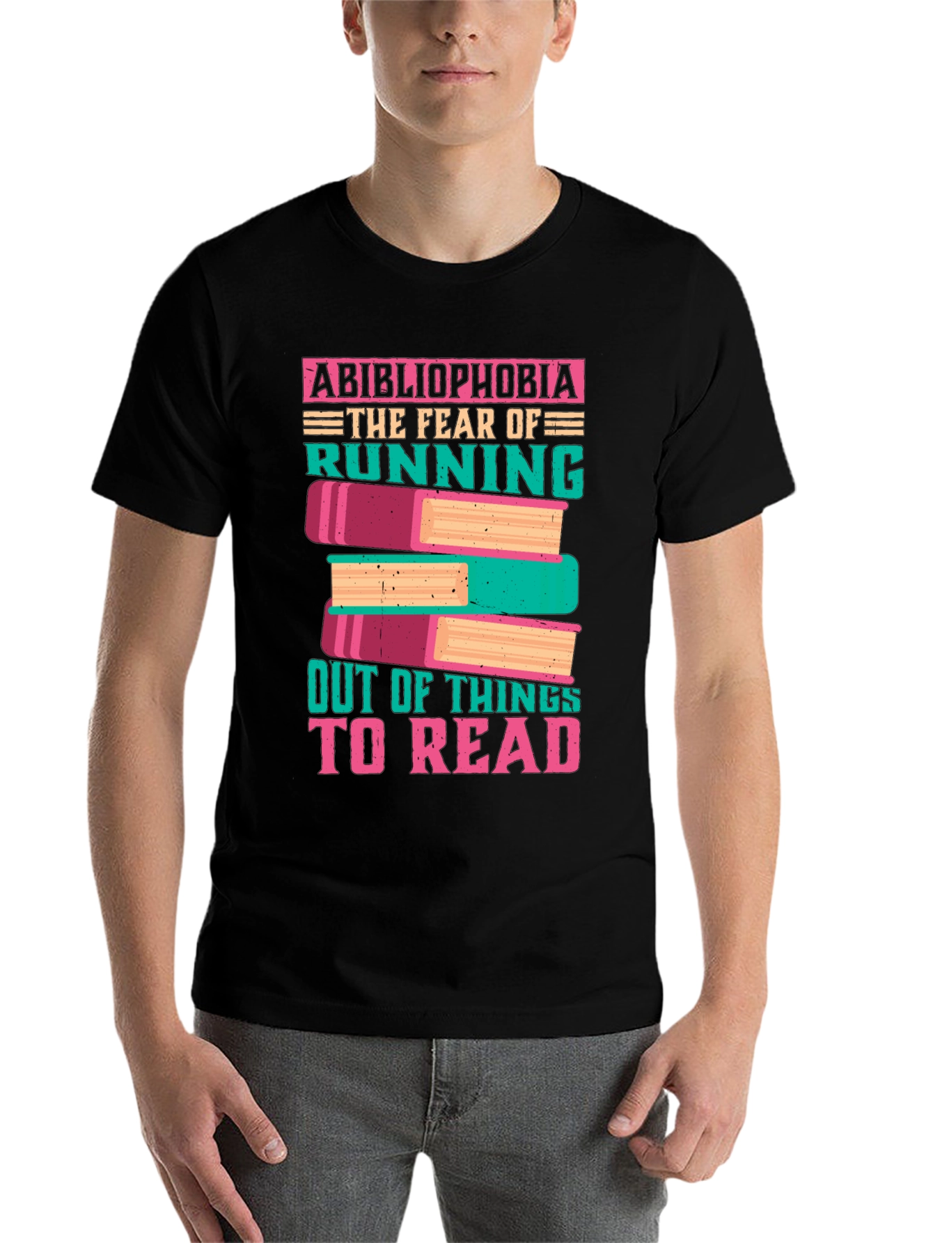 Black Abibliophobia Funny Book Lover T-Shirt view 7