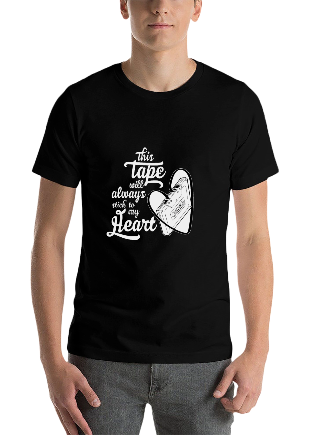 Black Retro Cassette Tape Heart T-Shirt view 7