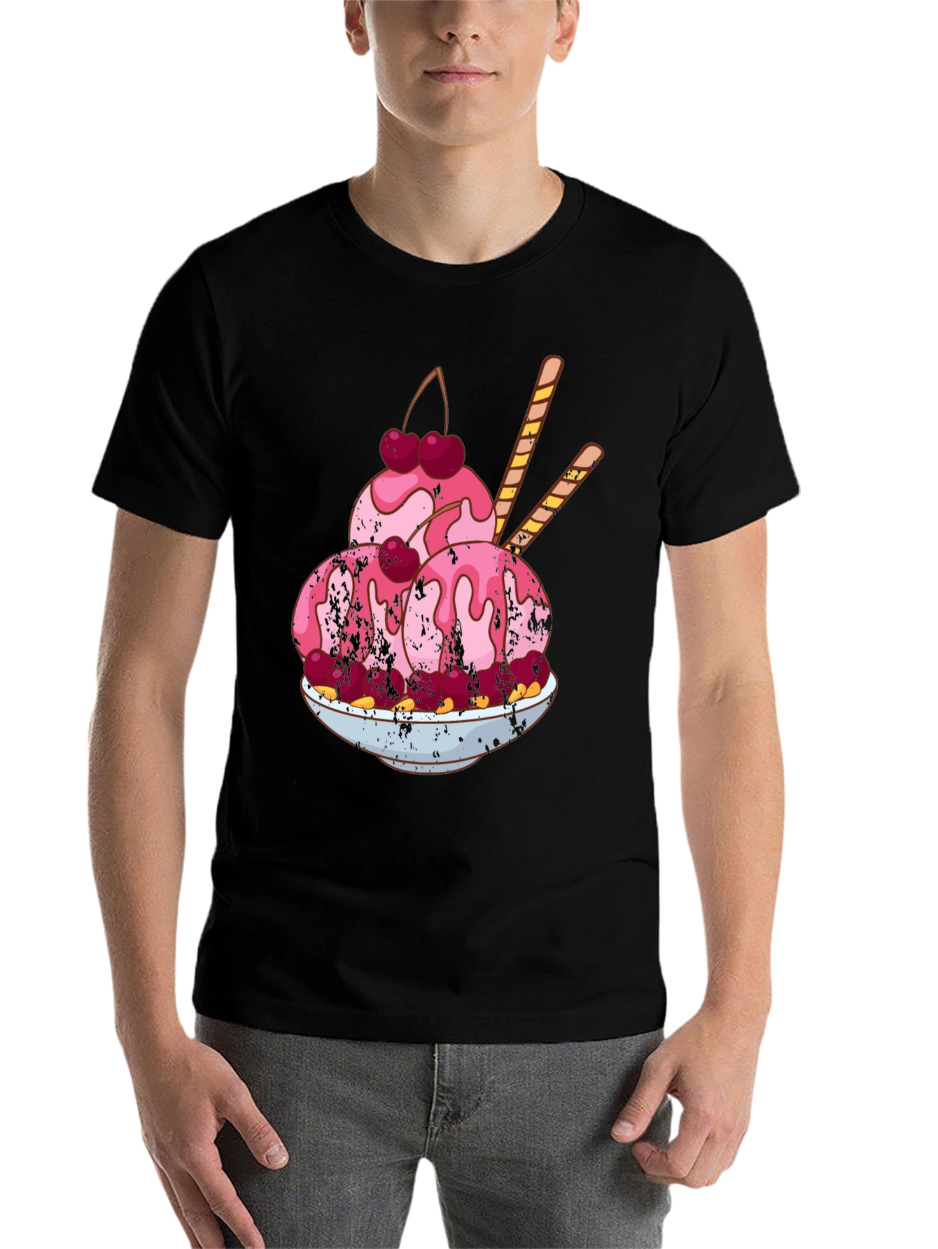 Black Ice Cream Sundae Graphic T-Shirt - Fun Foodie Tee view 7