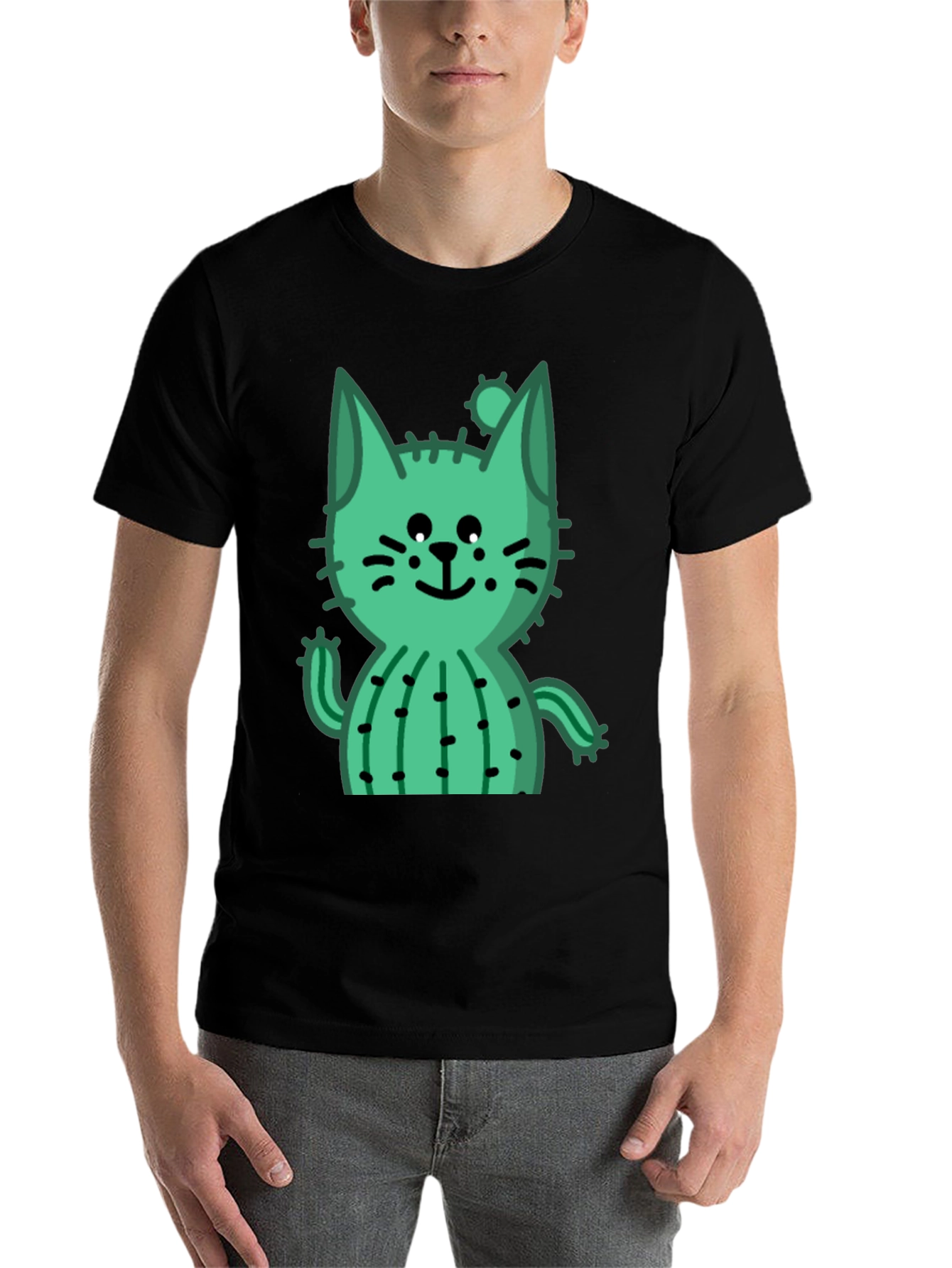 Black Cactus Cat Black T-Shirt - Trendy and Unique view 7