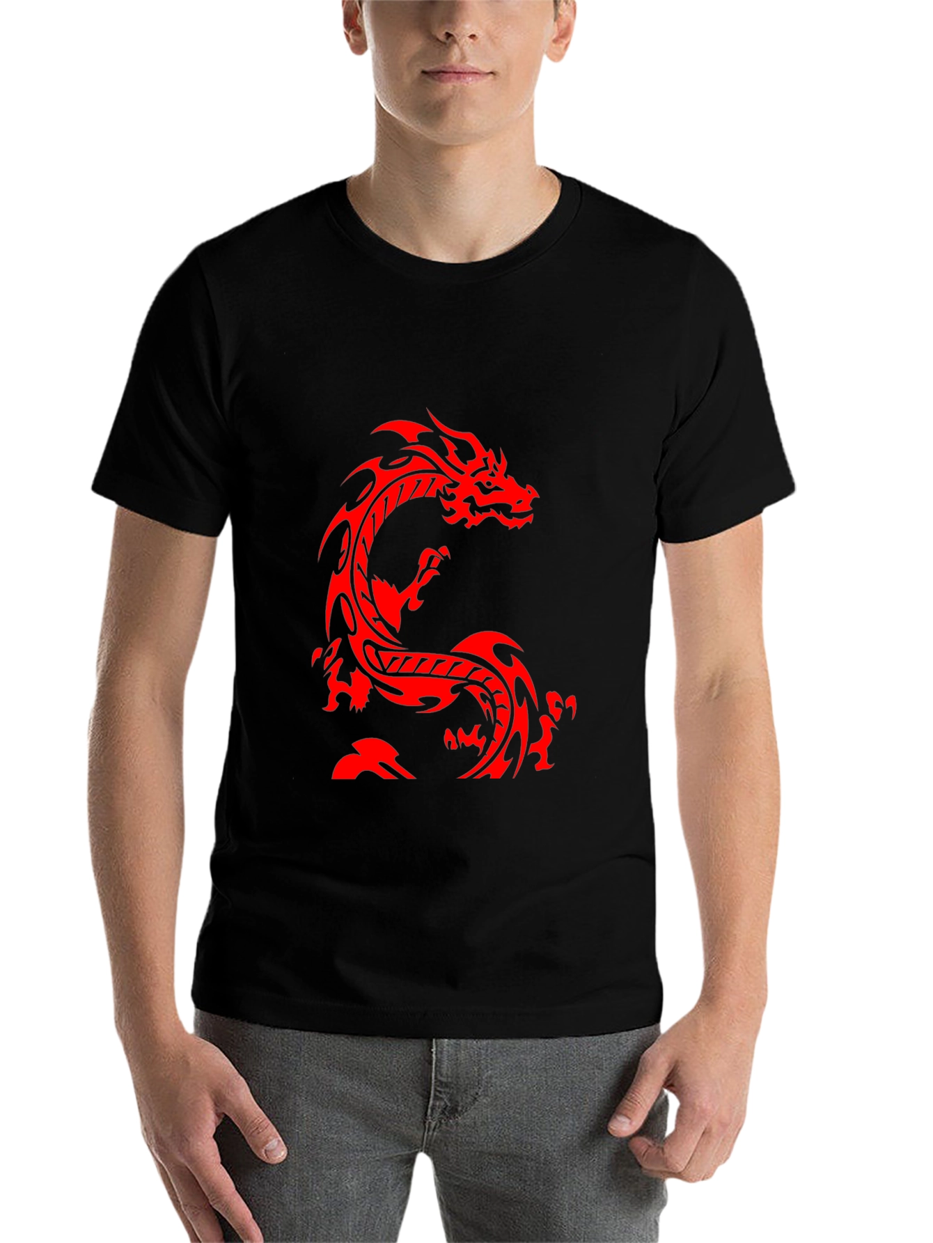 Black Red Dragon Graphic Black T-Shirt - Casual Style view 7