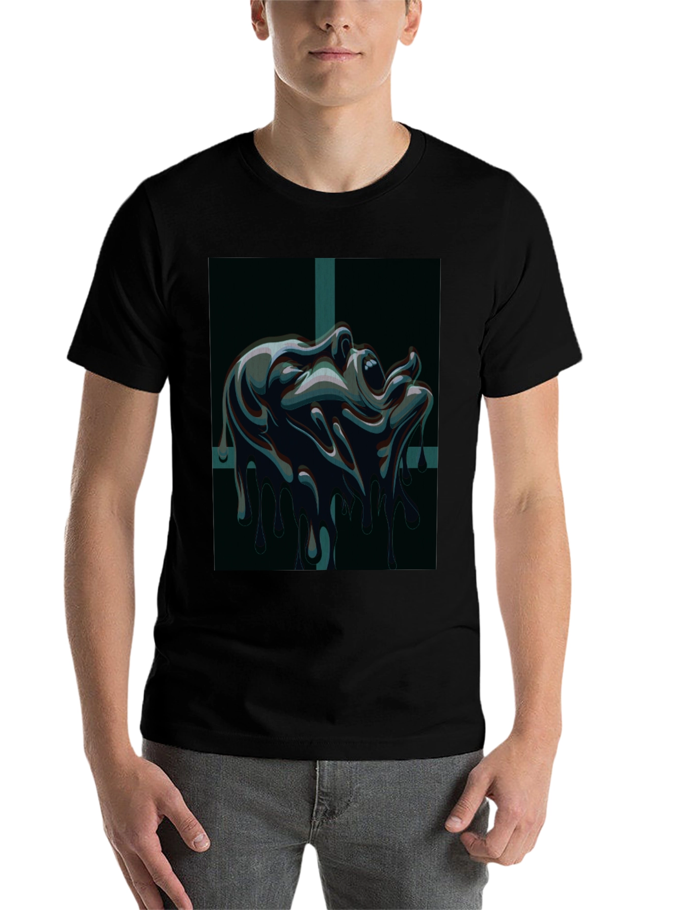 Black Melting Face Graphic Tee - Dark & Edgy Design view 7