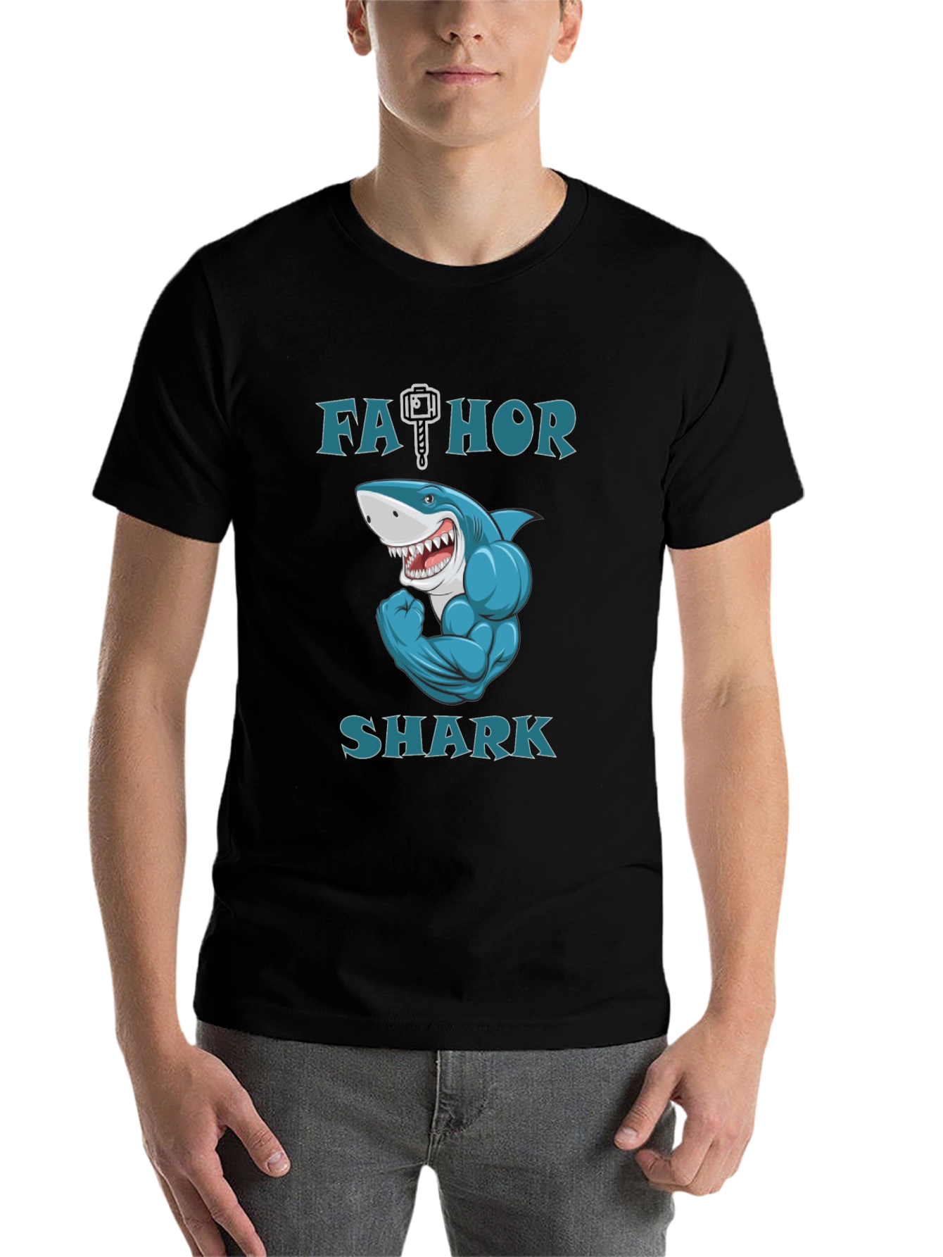 Black Fathor Shark Men's Graphic T-Shirt - Funny Father's Day Tee view 7