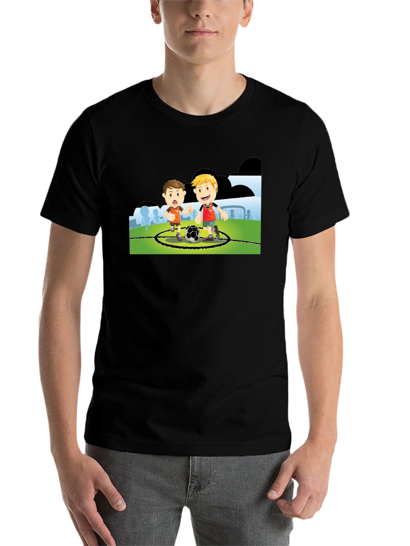 Black Boys Soccer Cartoon Black T-Shirt view 7