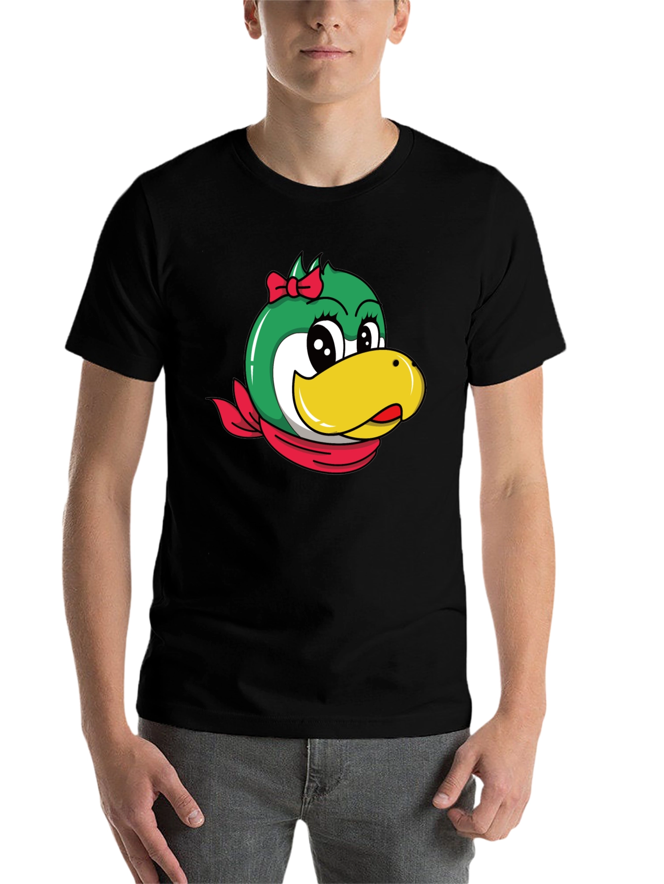 Black Cartoon Duck Head Graphic T-Shirt view 7