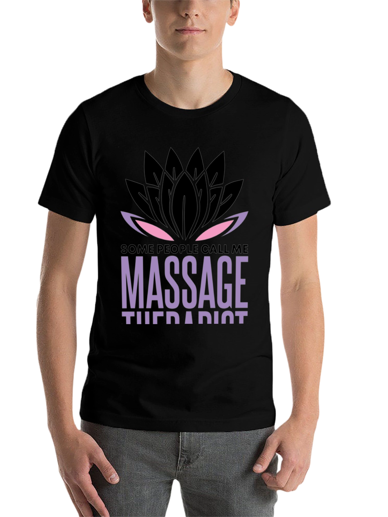 Black Massage Therapist Lotus Graphic T-Shirt - Unique Design view 7