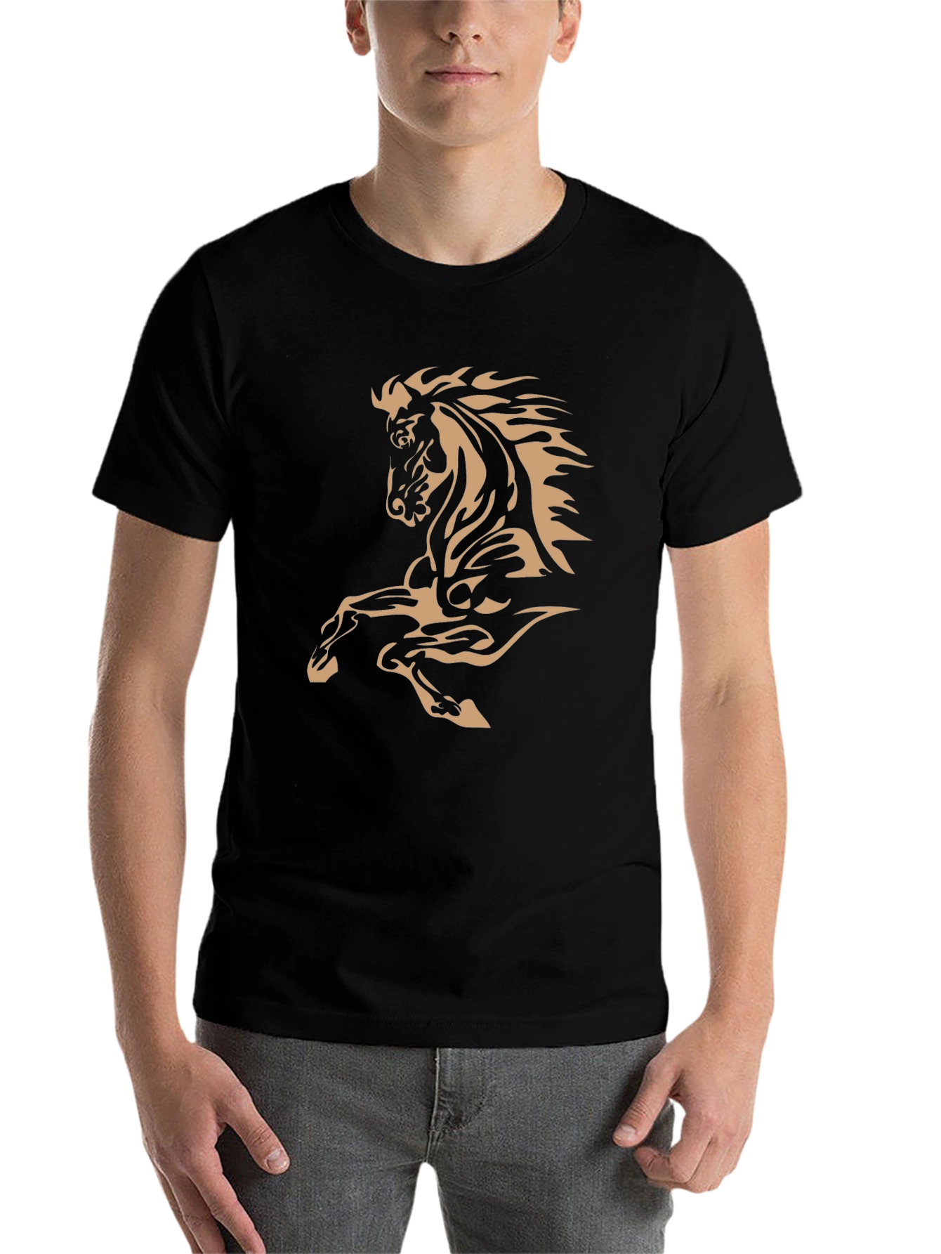 Black Black T-Shirt with Horse Design view 7