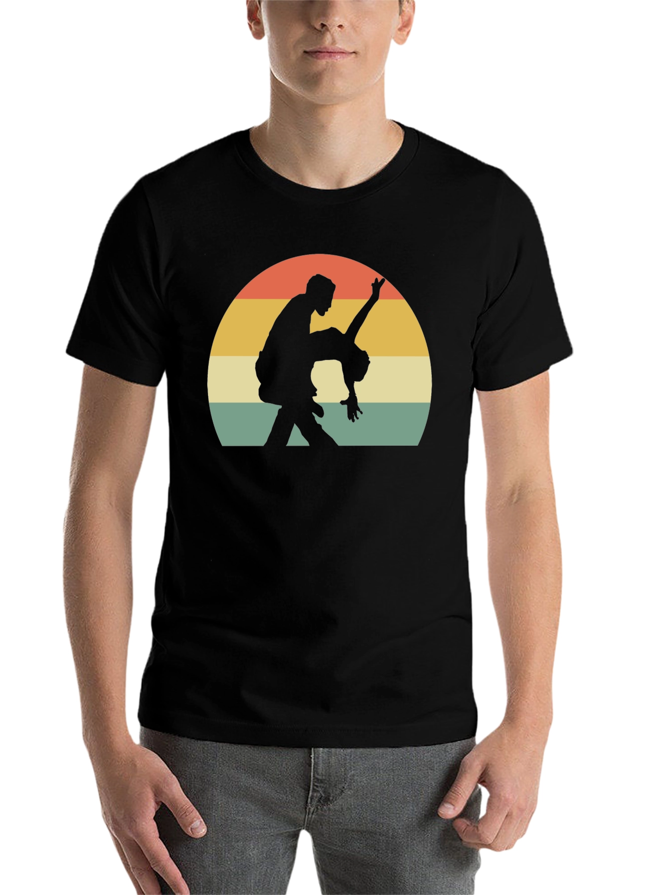 Black Vintage Style Dancing Couple Graphic T-Shirt view 7