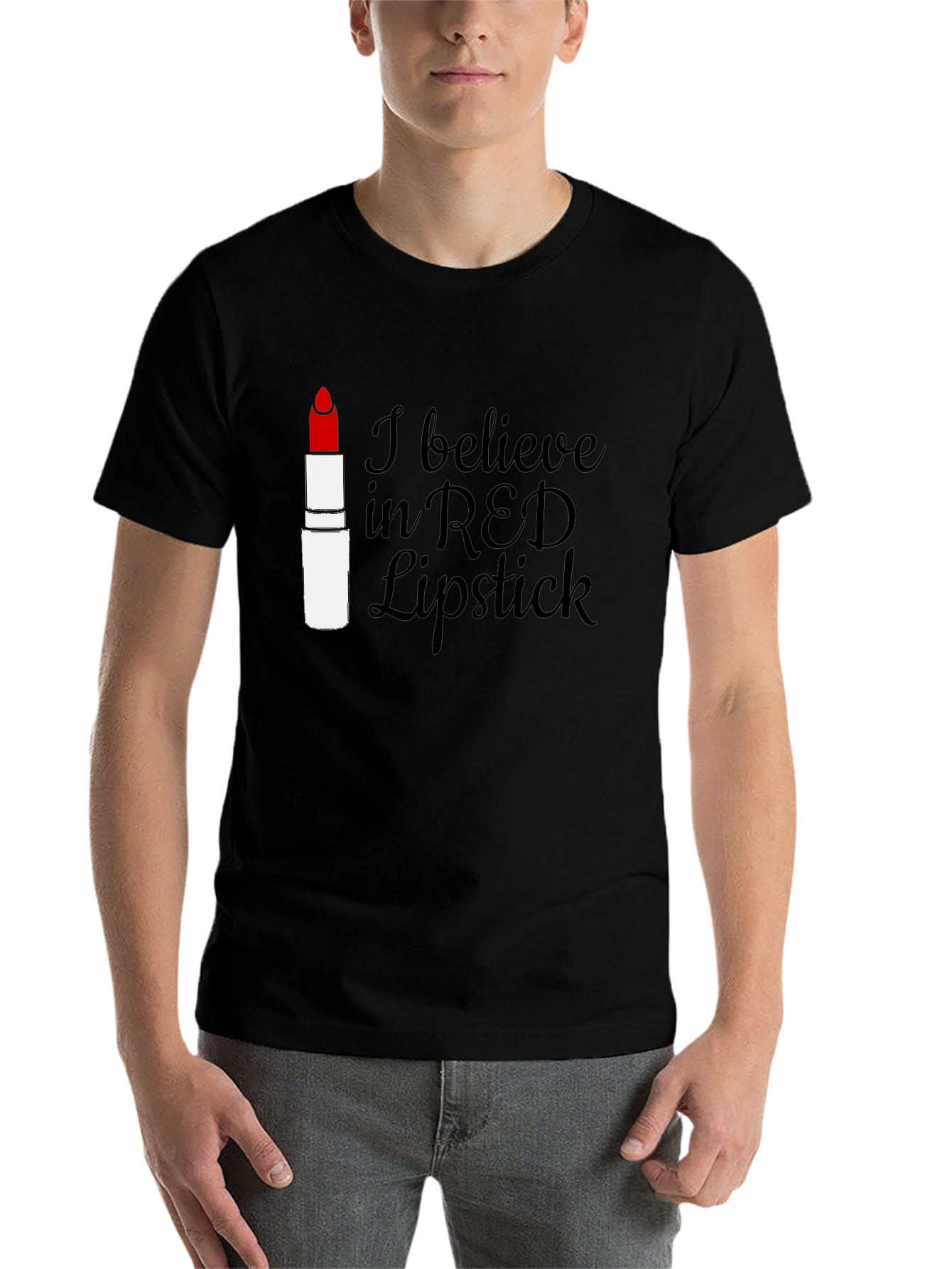 Black Red Lipstick Believer Tee - Stylish Graphic T-Shirt view 7