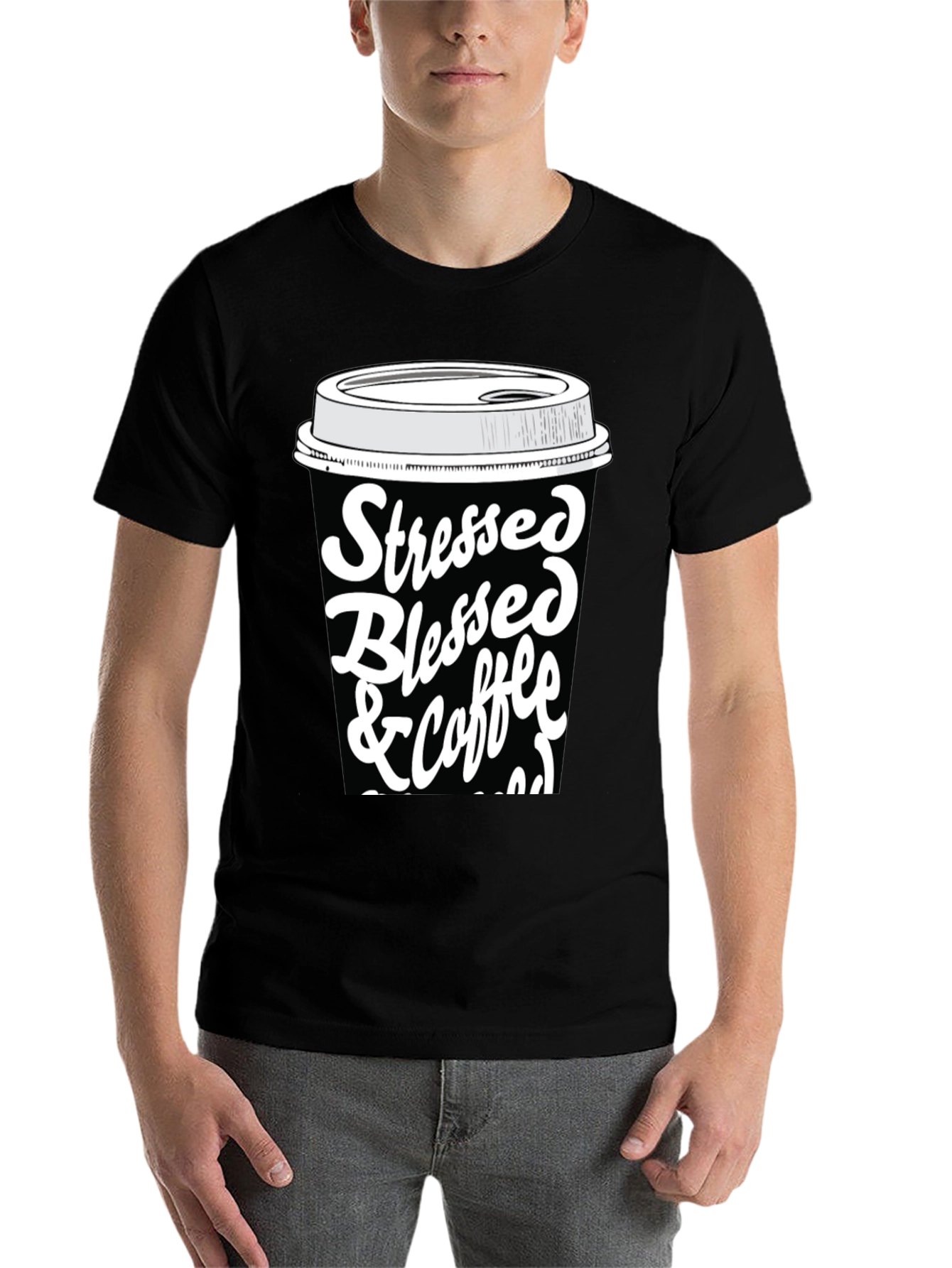 Black Stressed Blessed & Coffee Obsessed T-Shirt view 7