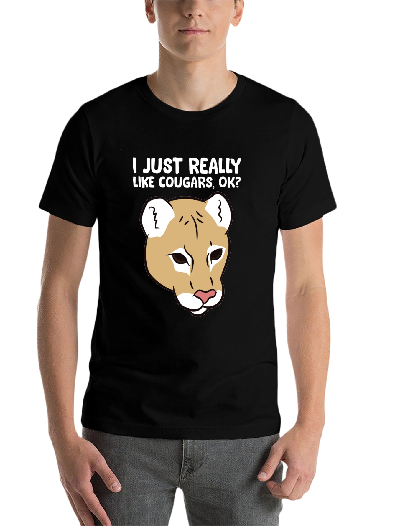 Black Cougar Lover Graphic T-Shirt, Fun Novelty Tee view 7