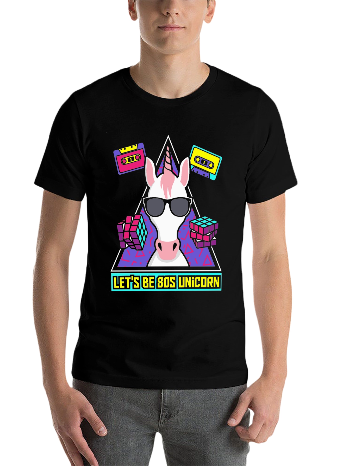 Black 80s Unicorn Graphic Tee view 7