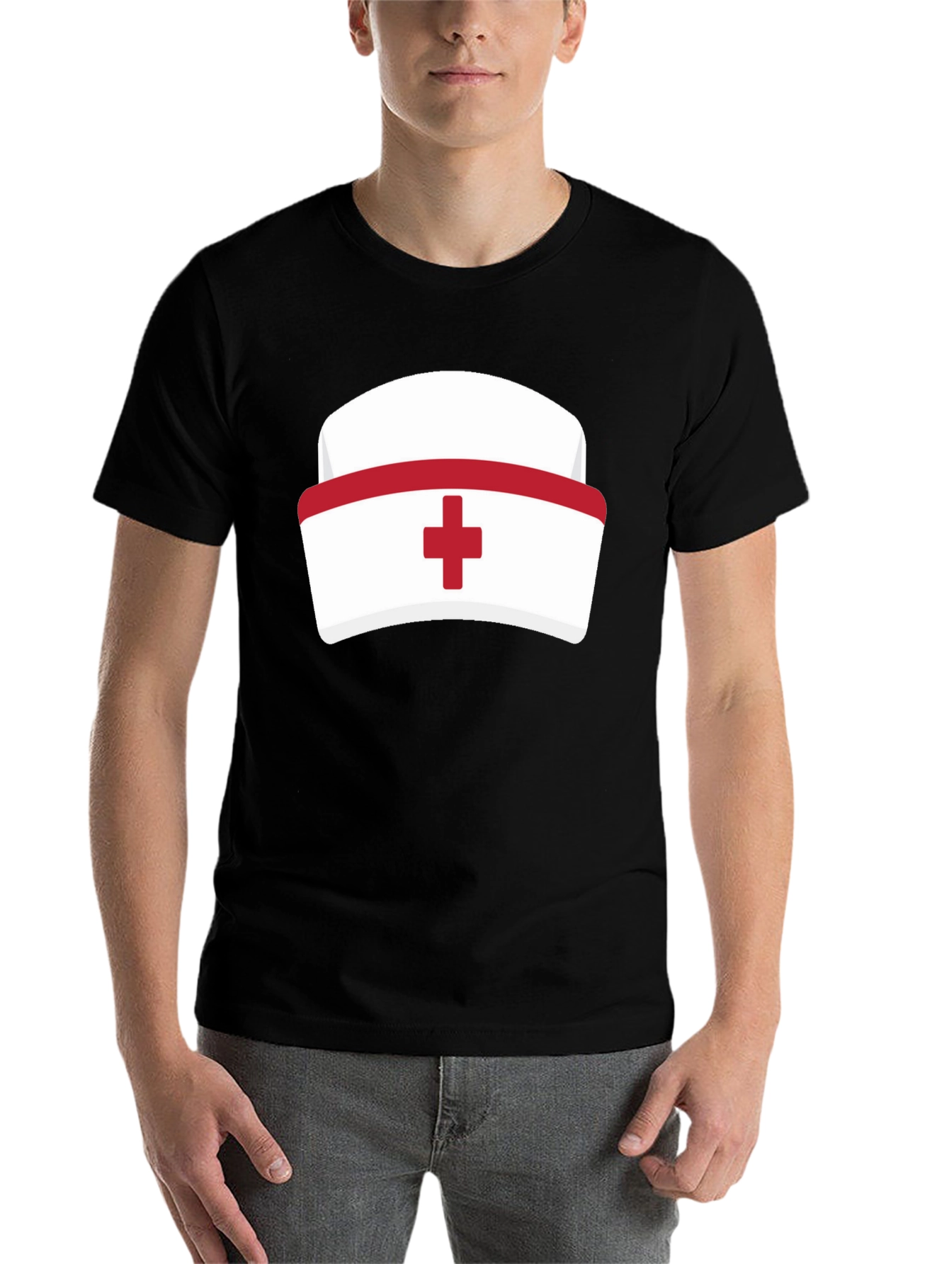 Black Nurse Hat Graphic T-Shirt - Black Cotton Tee view 7