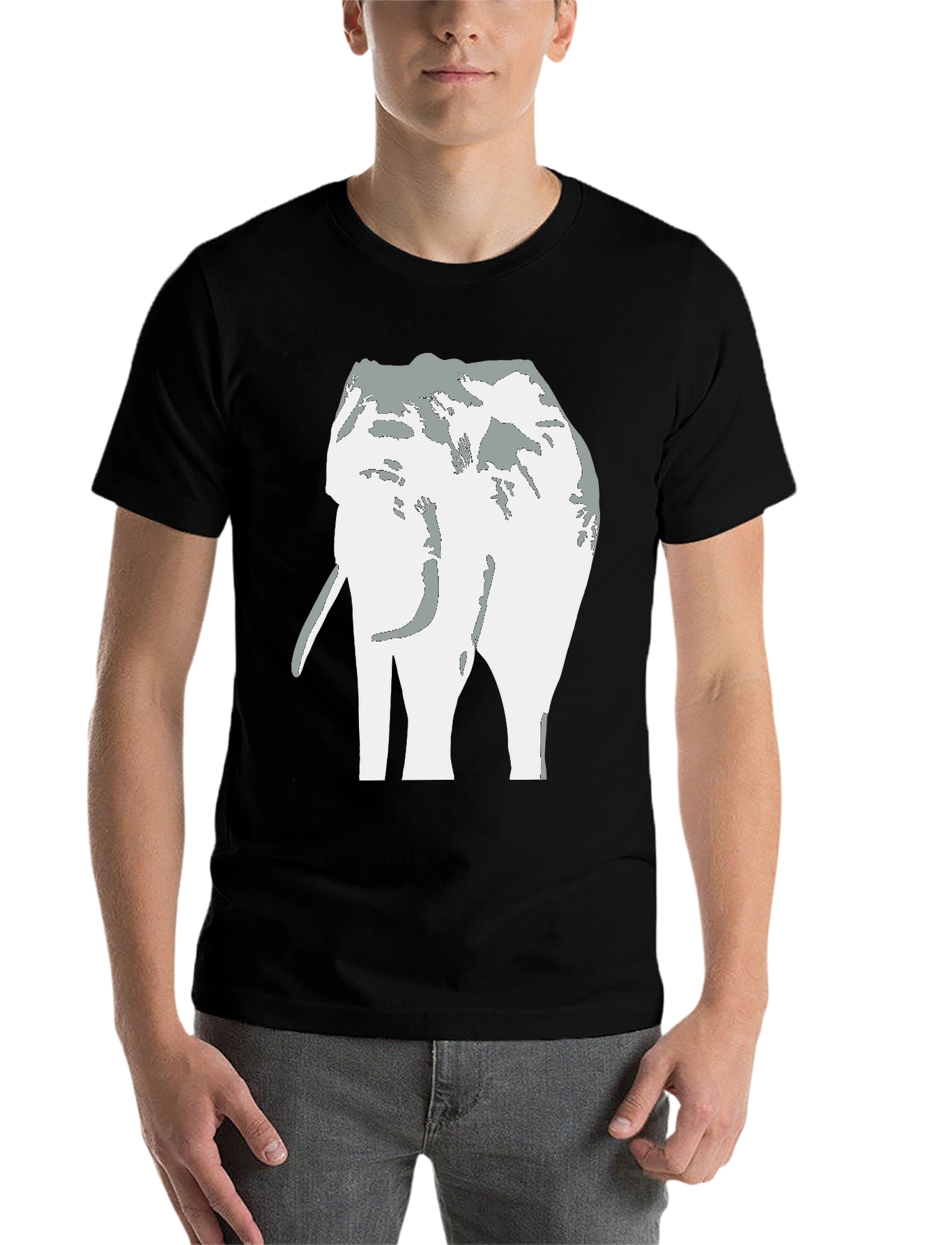 Black Elephant Graphic Tee - Black Cotton Casual T-Shirt view 7
