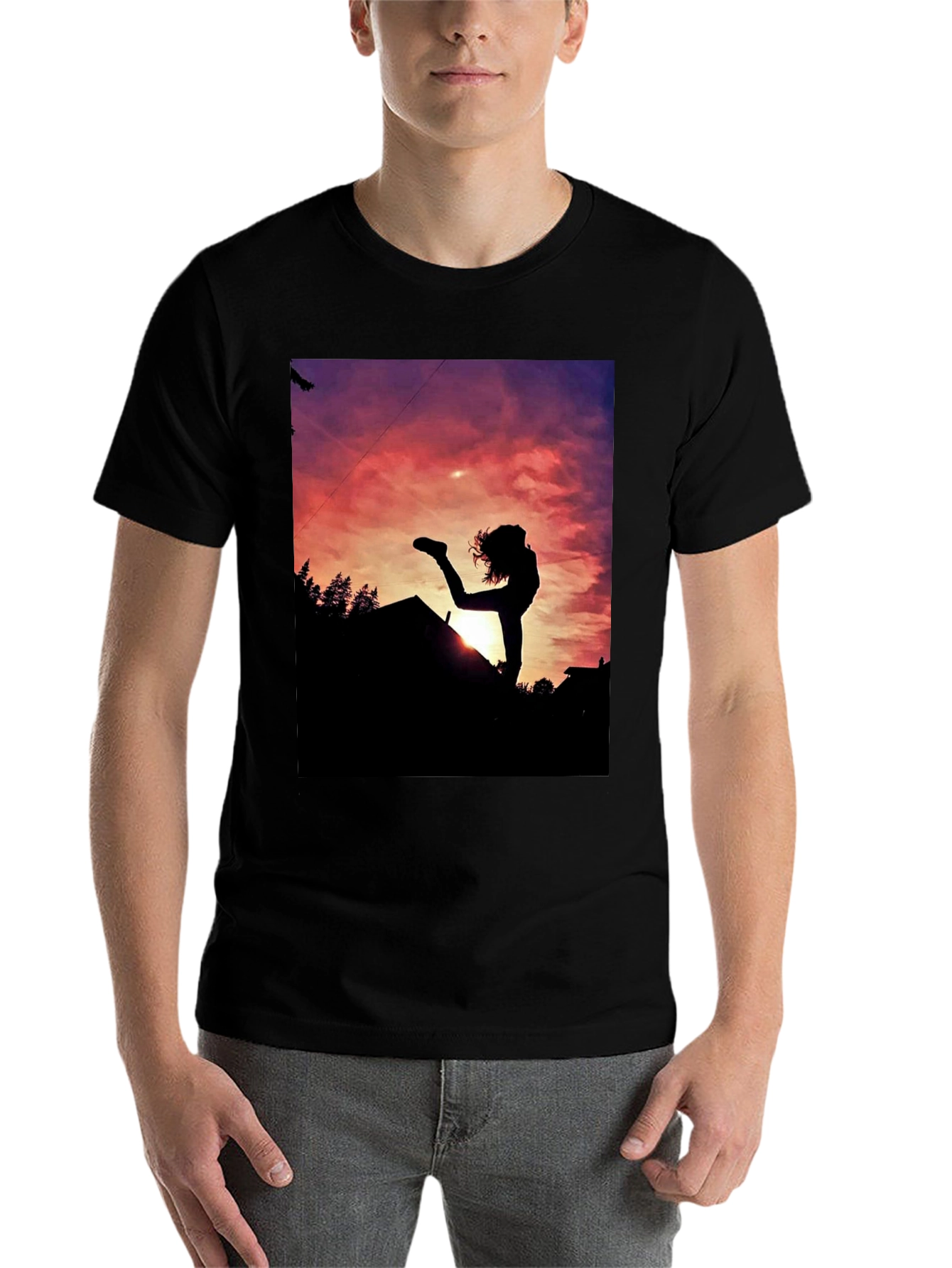 Black Silhouette Sunset Graphic Tee - Black Cotton Blend view 7