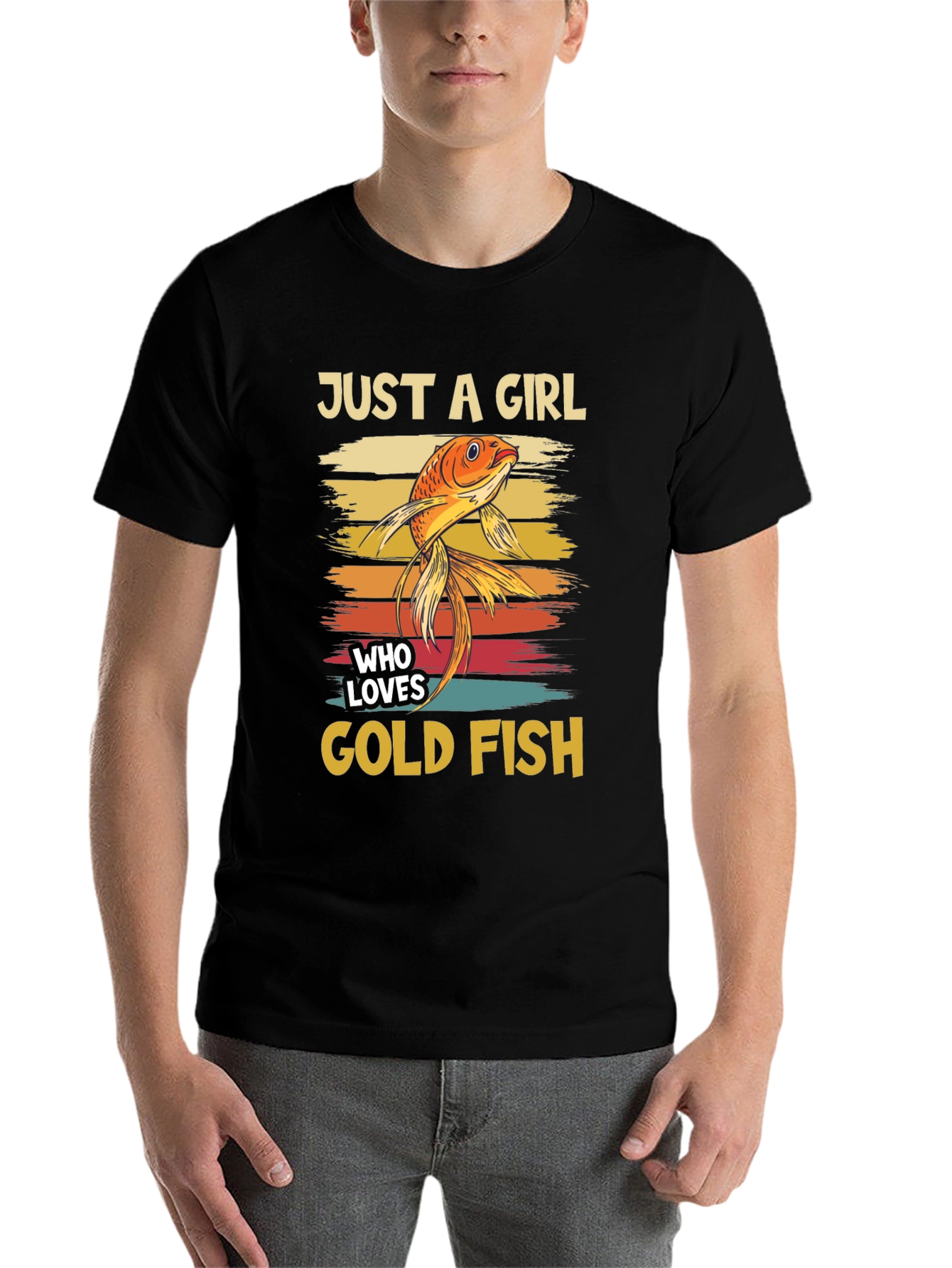Black Just A Girl Who Loves Goldfish T-Shirt view 7