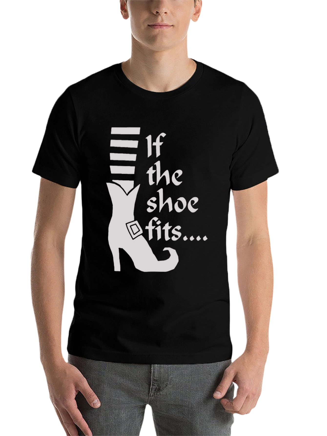 Black If the Shoe Fits T-Shirt - Novelty Witch Shoe Tee view 7