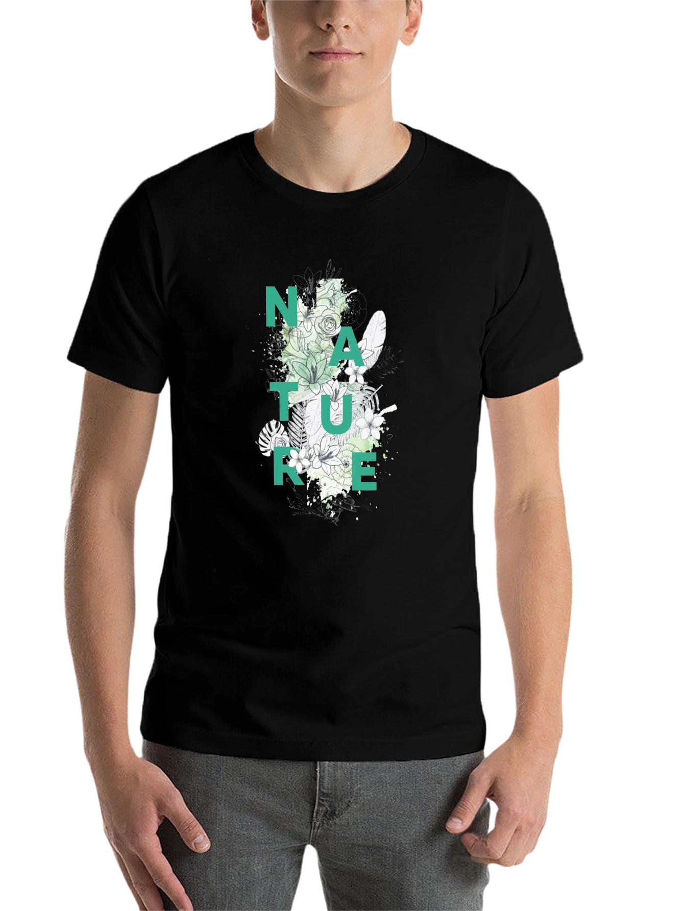 Black Nature Graphic Print Black T-Shirt view 7