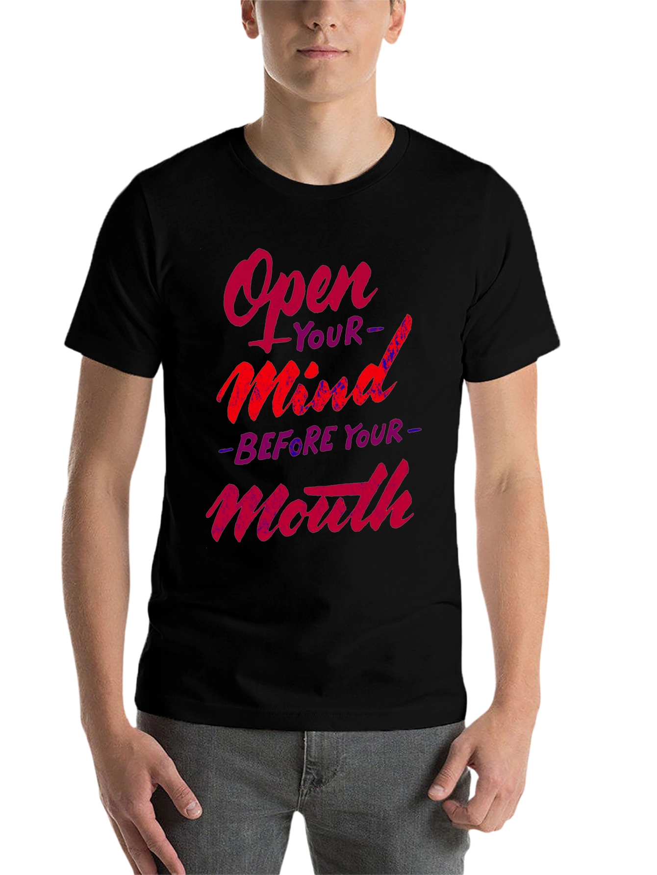Black Open Mind Graphic Tee - Inspiring Slogan T-Shirt view 7