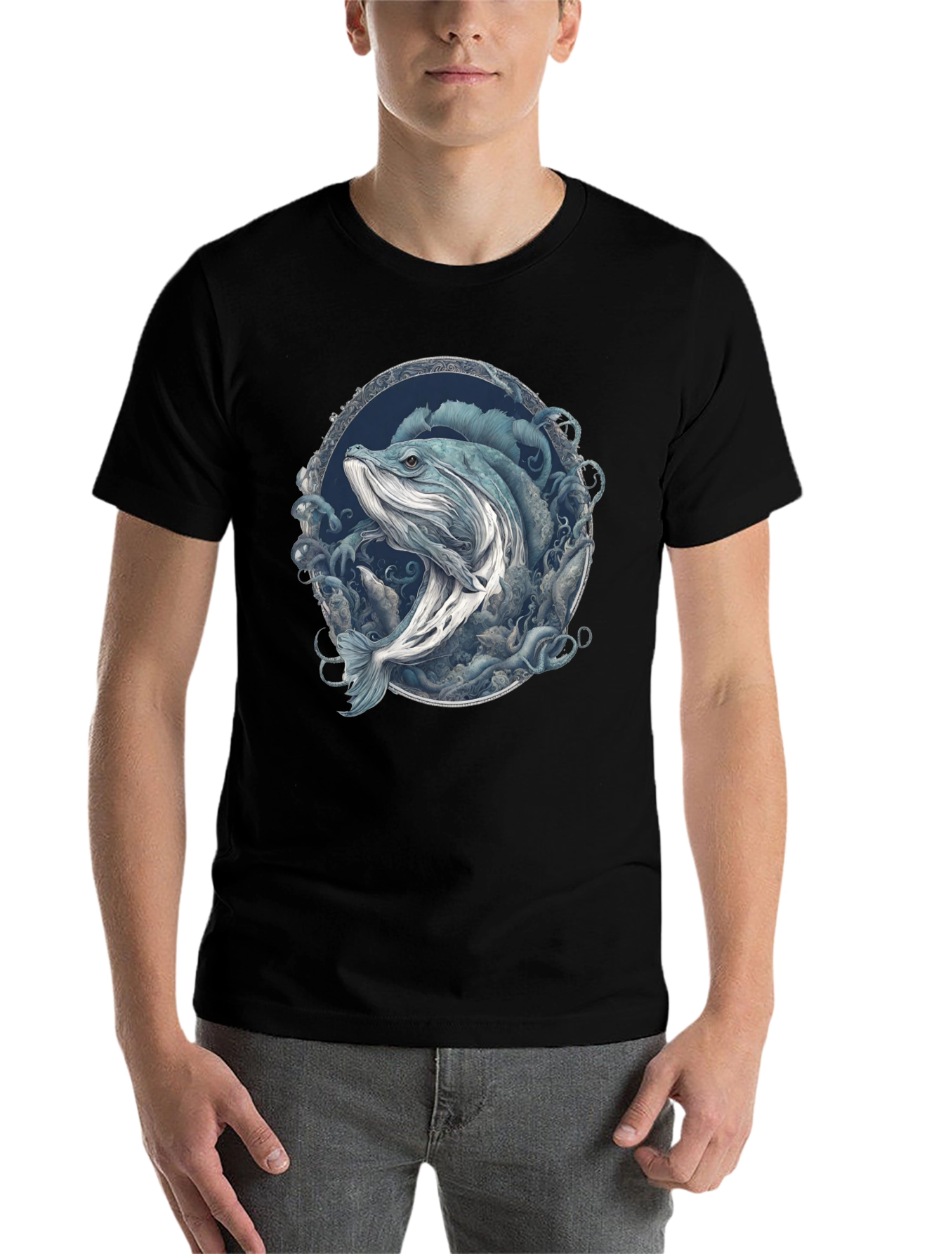 Black Whale Graphic T-Shirt - Men's Black Tee view 7