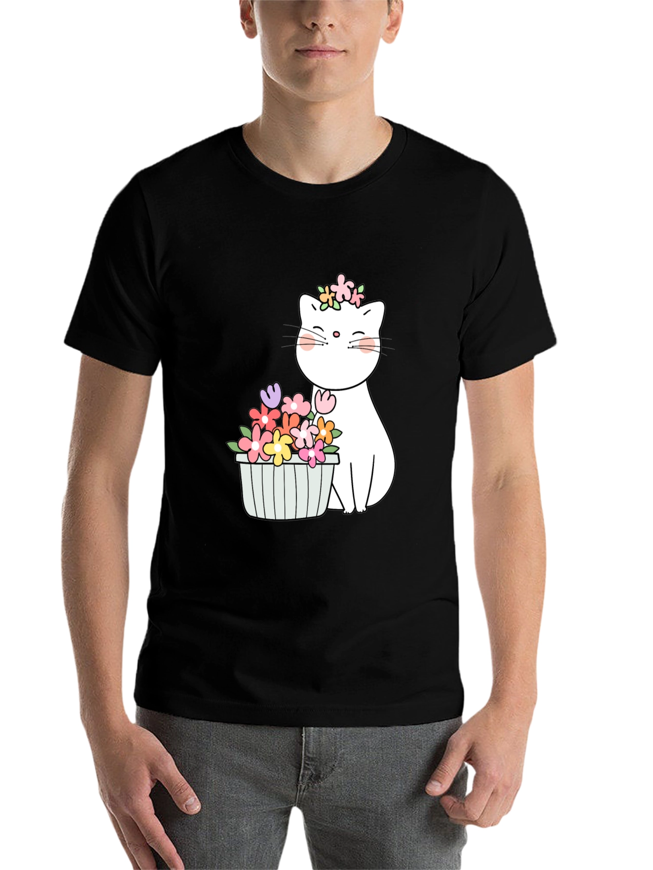 Black Floral Cat Graphic T-Shirt view 7